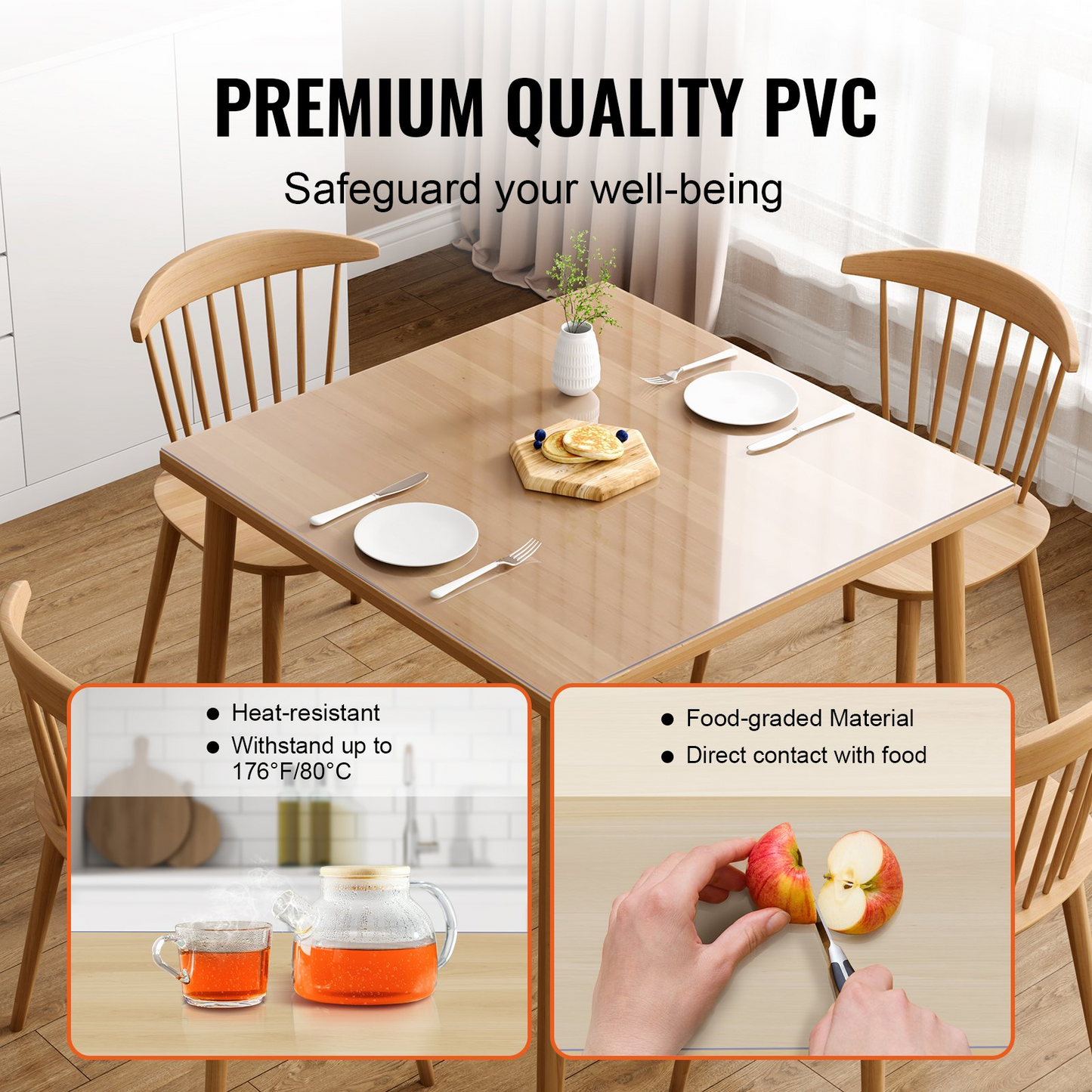 VEVOR Clear Table Cover Protector, 36"x36"/916 x 916 mm Table Cover, 1.5 mm Thick PVC Plastic Tablecloth, Waterproof Desktop Protector for Writing Desk, Coffee Table, Dining Room Table