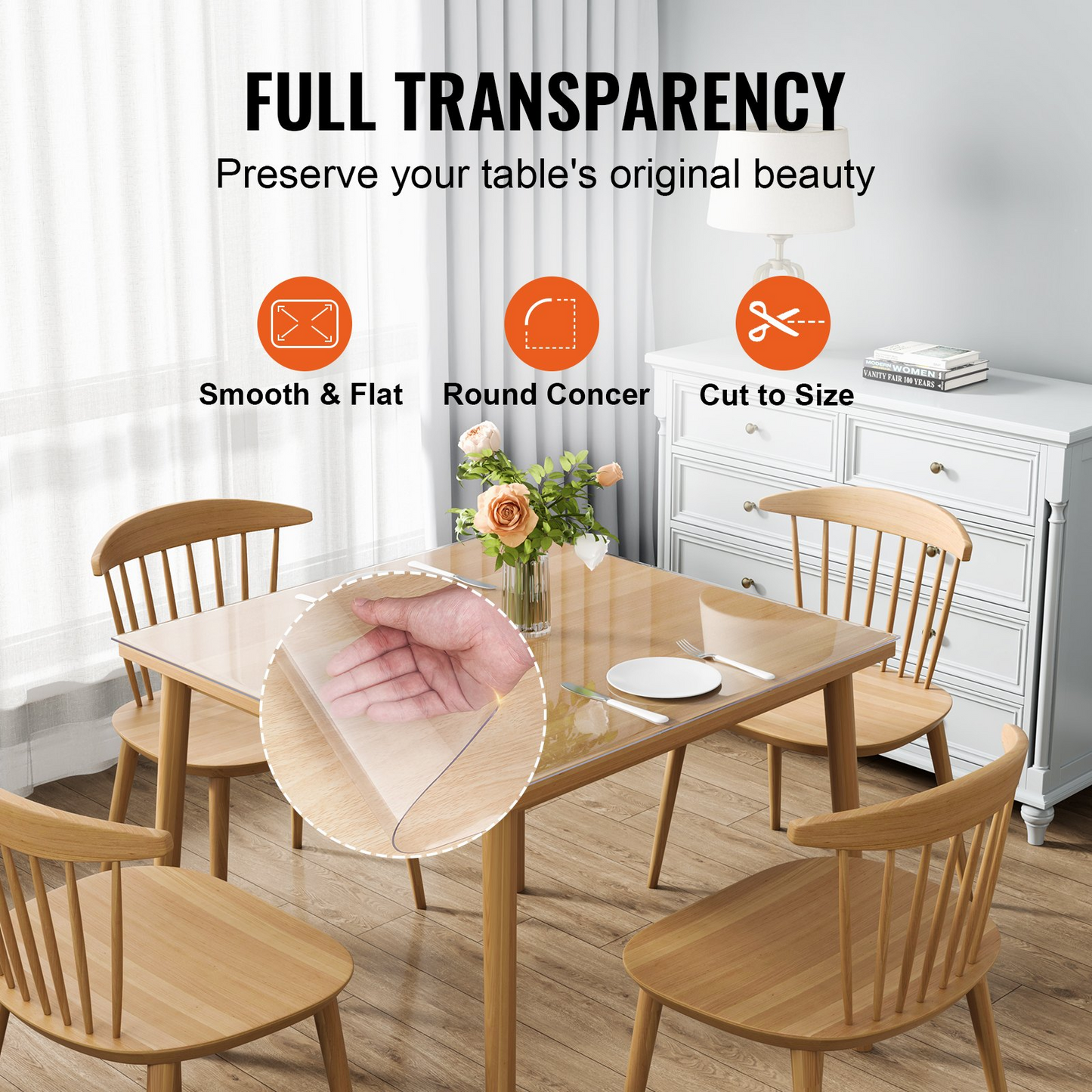 VEVOR Clear Table Cover Protector, 36"x36"/916 x 916 mm Table Cover, 1.5 mm Thick PVC Plastic Tablecloth, Waterproof Desktop Protector for Writing Desk, Coffee Table, Dining Room Table