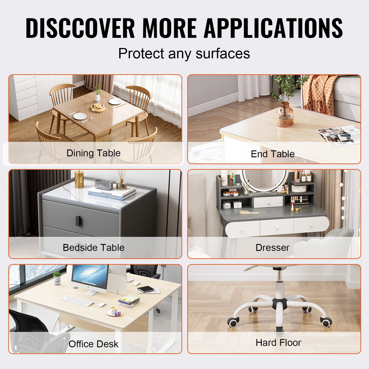 VEVOR Clear Table Cover Protector, 36"x36"/916 x 916 mm Table Cover, 1.5 mm Thick PVC Plastic Tablecloth, Waterproof Desktop Protector for Writing Desk, Coffee Table, Dining Room Table