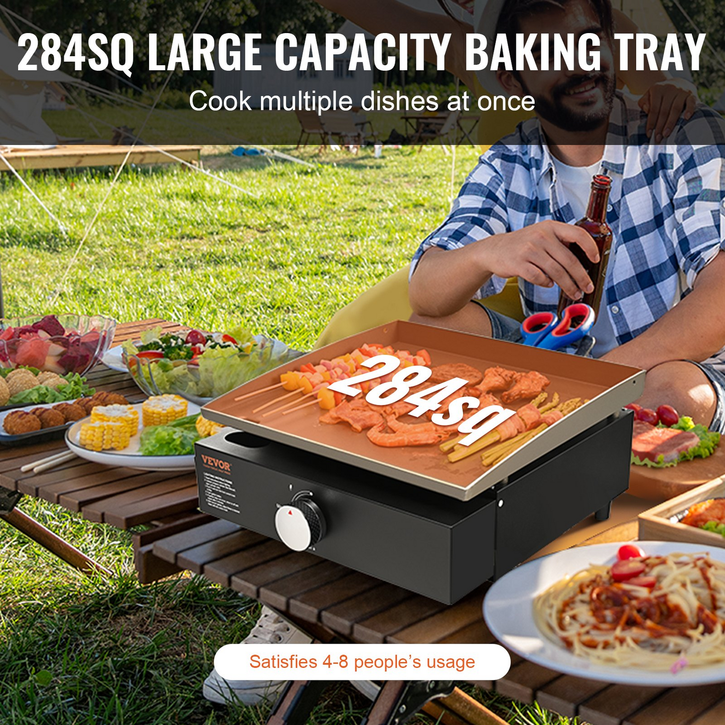 VEVOR Commercial Griddle, 16.9" Heavy Duty Manual Flat Top Griddle, Countertop Gas Grill with Non-Stick Cooking Plate, Steel LPG Gas Griddle, 1-Burner Restaurant Portable Grill - 13,000 BTU