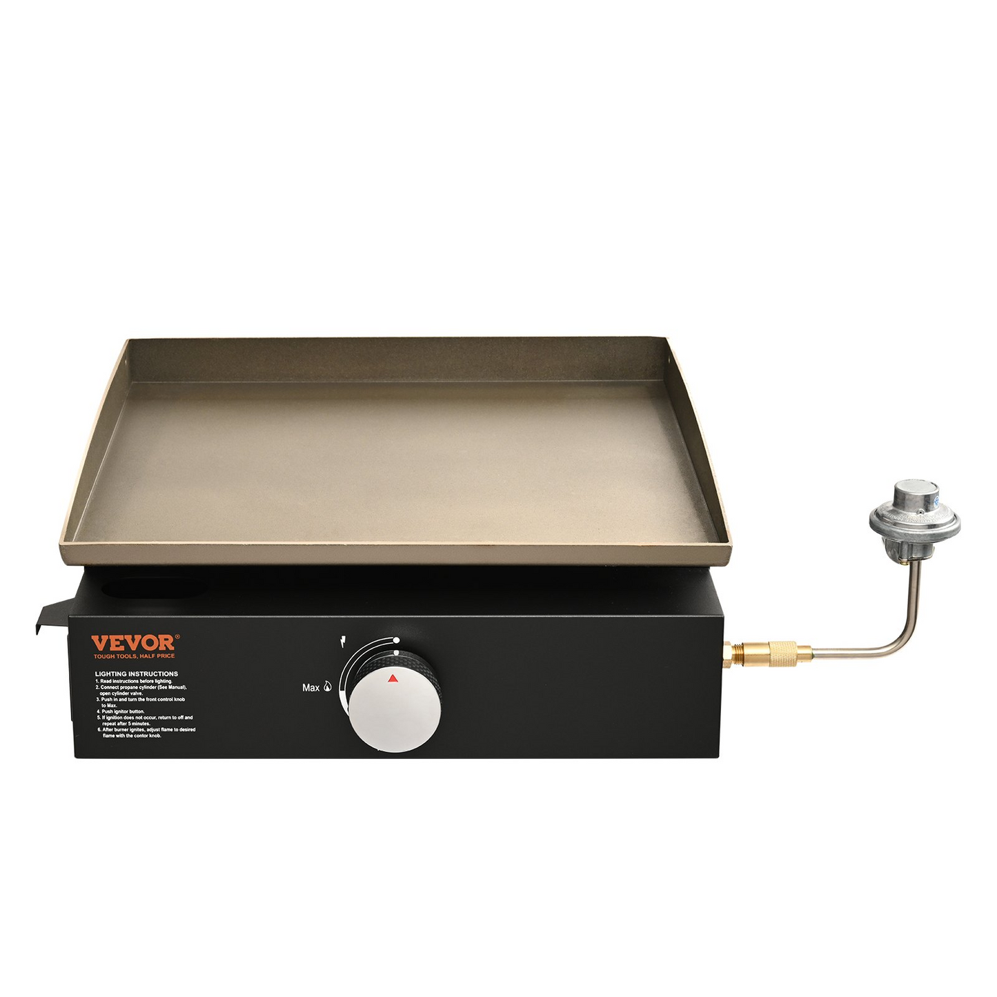 VEVOR Commercial Griddle, 16.9" Heavy Duty Manual Flat Top Griddle, Countertop Gas Grill with Non-Stick Cooking Plate, Steel LPG Gas Griddle, 1-Burner Restaurant Portable Grill - 13,000 BTU