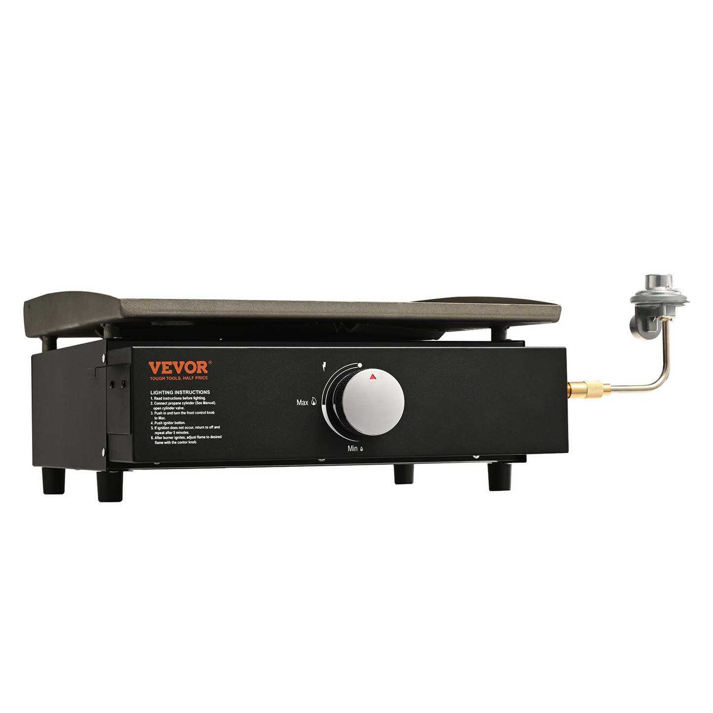 VEVOR Commercial Griddle, 16.9" Heavy Duty Manual Flat Top Griddle, Countertop Gas Grill with Non-Stick Cooking Plate, Steel LPG Gas Griddle, 1-Burner Restaurant Portable Grill - 13,000 BTU