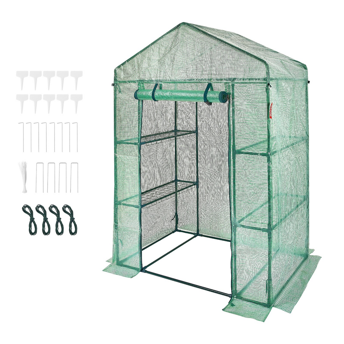 VEVOR Walk-in Green House, 4.6 x 2.4 x 6.7 ft, Greenhouse with Shelves, High Strength PE Cover with Doors, Windows and Steel Frame, Set Up in Minutes, for Planting and Storage