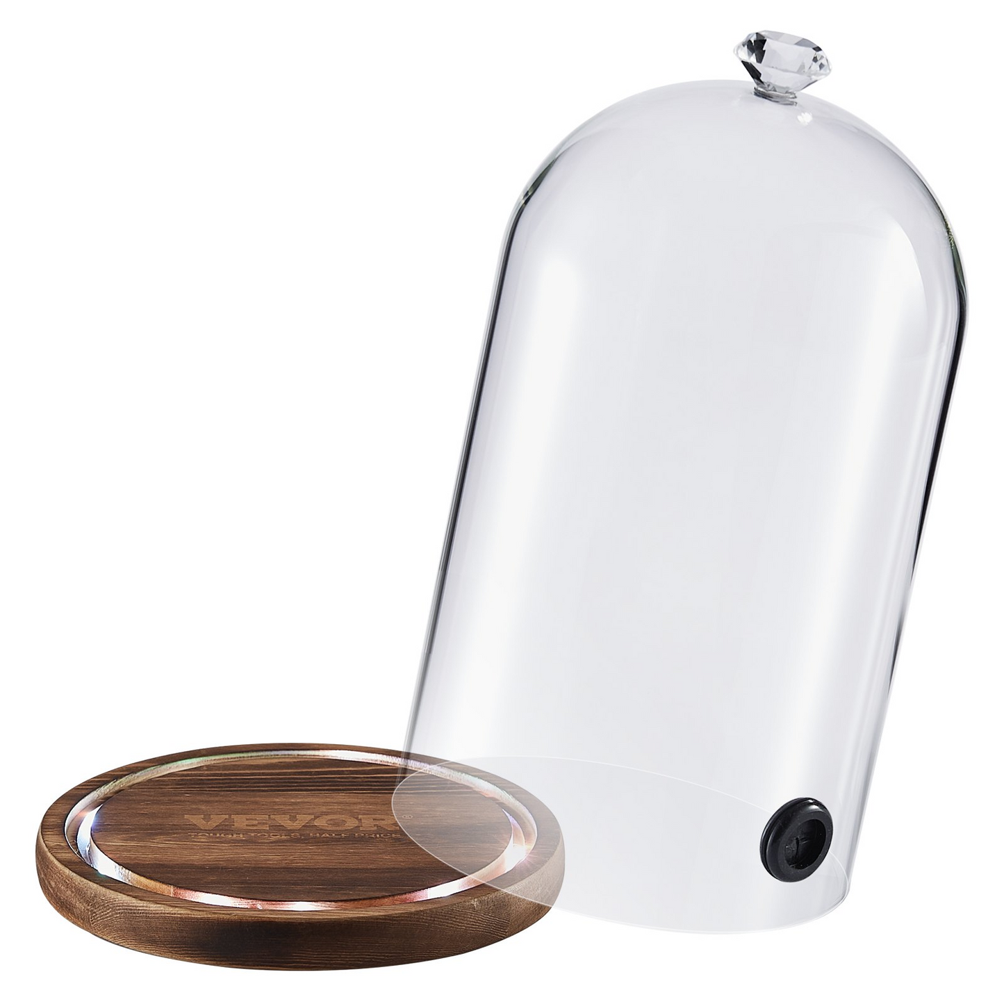 VEVOR Smoking Cloche, 6.9 inch Glass Dome Cover with Wooden Base, Smoker Gun Smoke Infuser Accessory for Plates, Bowls, and Glasses, Specialized Cloche Dome Cover Lid for Cocktails Drinks Foods, Clear