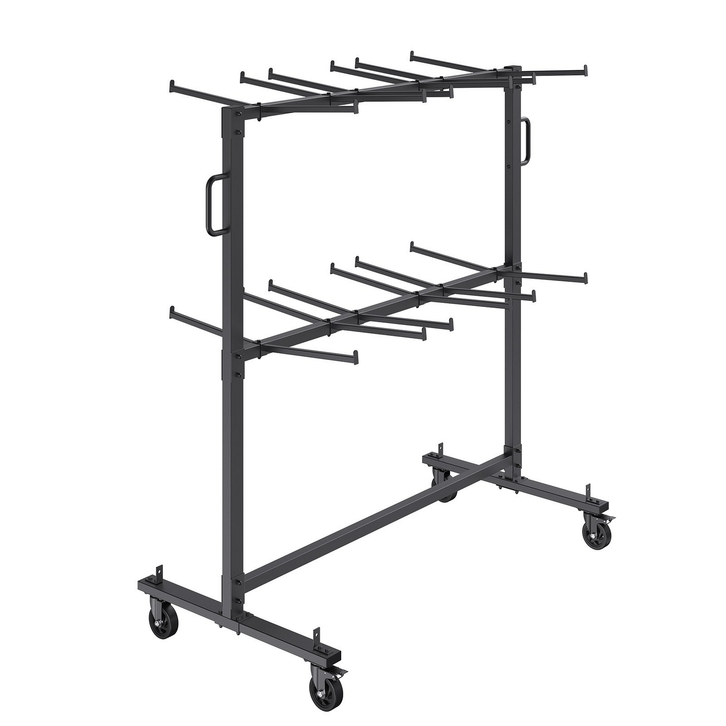 VEVOR Folding Chair Cart, Double Layer Mobile Stackable Chair Dolly, Storage Rack Trolley with 530 Lbs Capacity to Store 84 Chairs, Heavy Duty Iron Chairs Holder with 4 Casters, 2 Elastic Cords, Cover