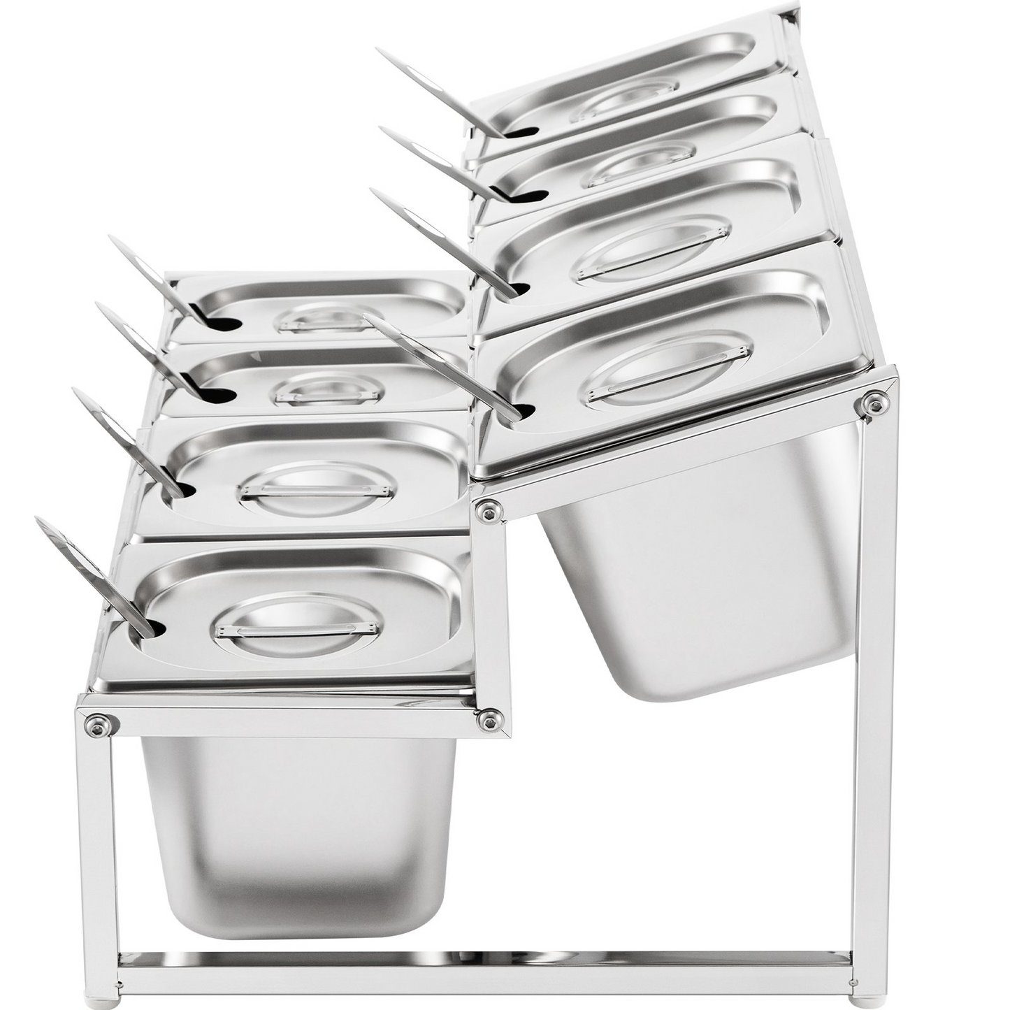 VEVOR Expandable Spice Rack, 13.8"-23.6" Adjustable, 2-Tier Stainless Steel Organizer Shelf with 4 1/9 Pans 4 1/6 Pan 8 Ladles, Countertop Inclined Holder for Sauce Ingredients Fruits, for Kitchen Use