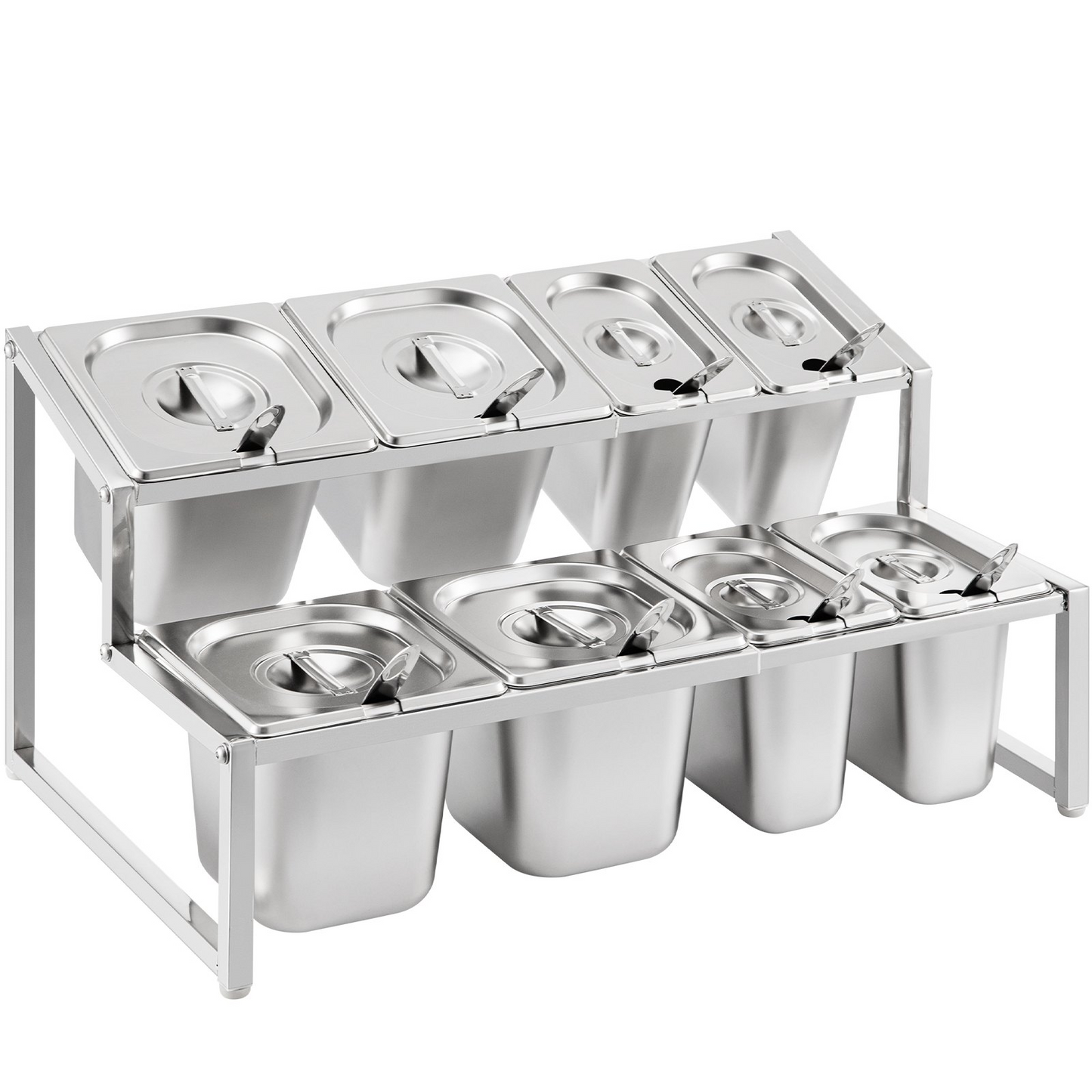 VEVOR Expandable Spice Rack, 13.8"-23.6" Adjustable, 2-Tier Stainless Steel Organizer Shelf with 4 1/9 Pans 4 1/6 Pan 8 Ladles, Countertop Inclined Holder for Sauce Ingredients Fruits, for Kitchen Use