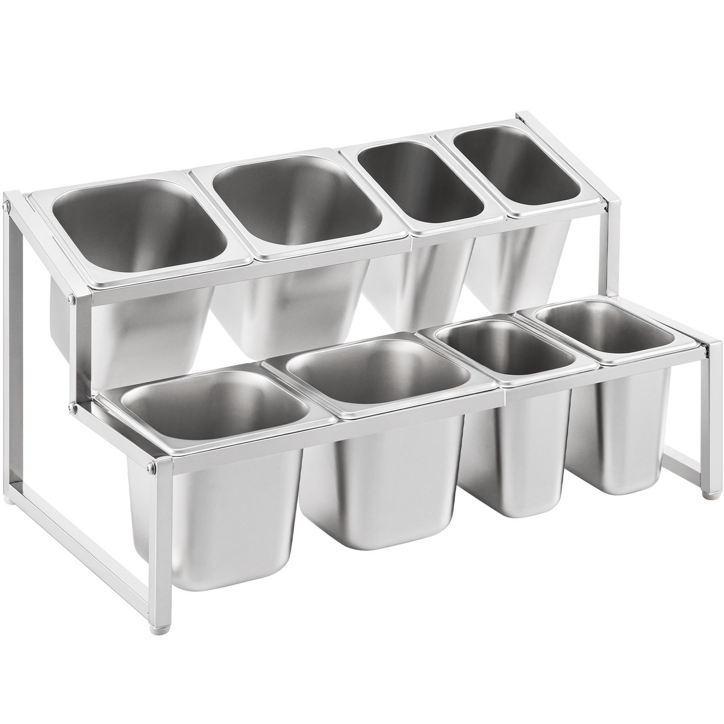 VEVOR Expandable Spice Rack, 13.8"-23.6" Adjustable, 2-Tier Stainless Steel Organizer Shelf with 4 1/9 Pans 4 1/6 Pan 8 Ladles, Countertop Inclined Holder for Sauce Ingredients Fruits, for Kitchen Use