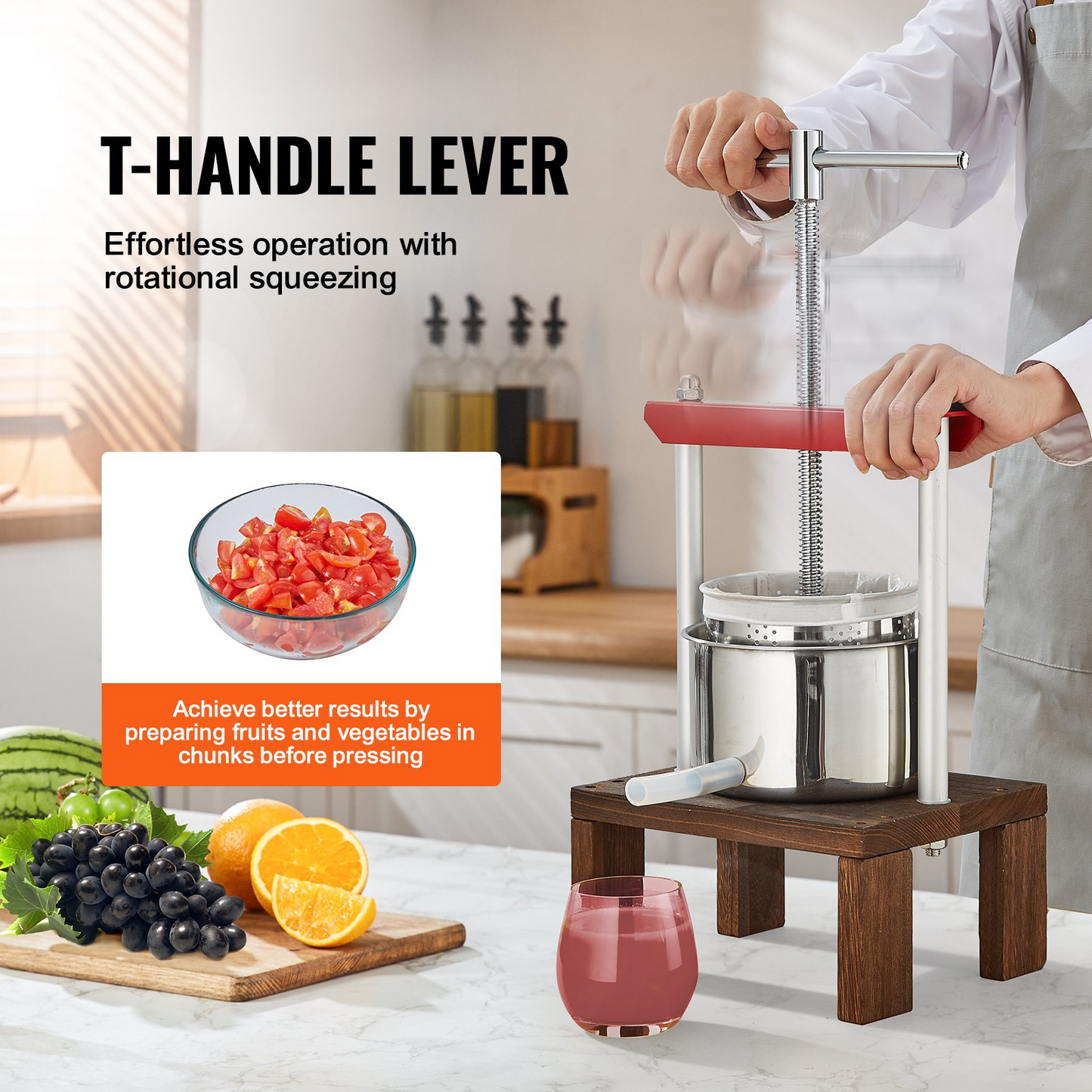 VEVOR Fruit Wine Press, 0.53 Gallon/2L, 2 Stainless Steel Barrels, Manual Juice Maker, Cider Apple Grape Tincture Vegetables Honey Olive Oil Making Press with T-Handle & Stable Base for Kitchen, Home
