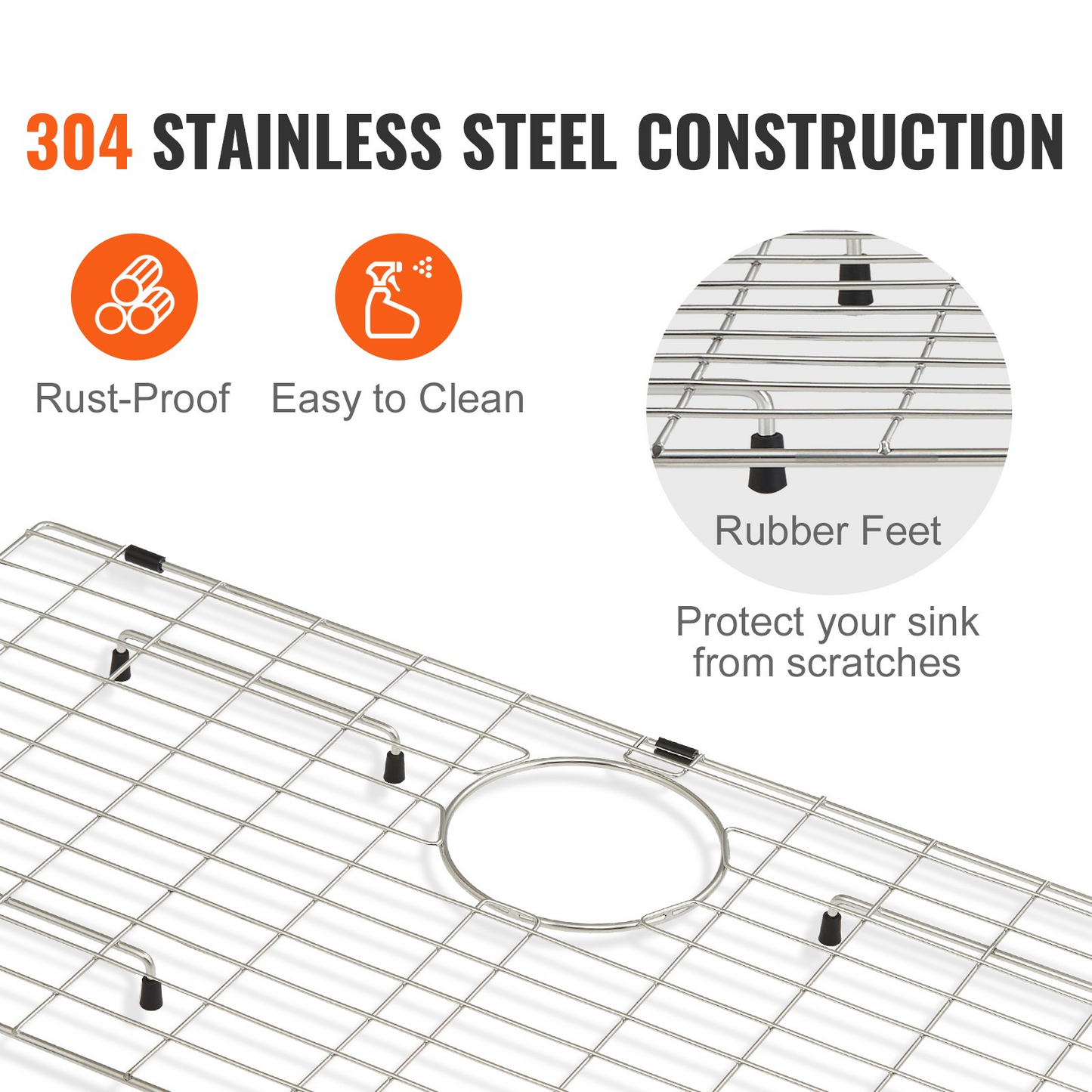 VEVOR Sink Protector Grid, 27.5"x13.5" Stainless Steel Sink Grates, Rear Drain Sink Grates with R5 Corner Radius, Large Sink Bottom Grids, Universal Bowl Rack Sink Accessories For Kitchen Sink, Silver