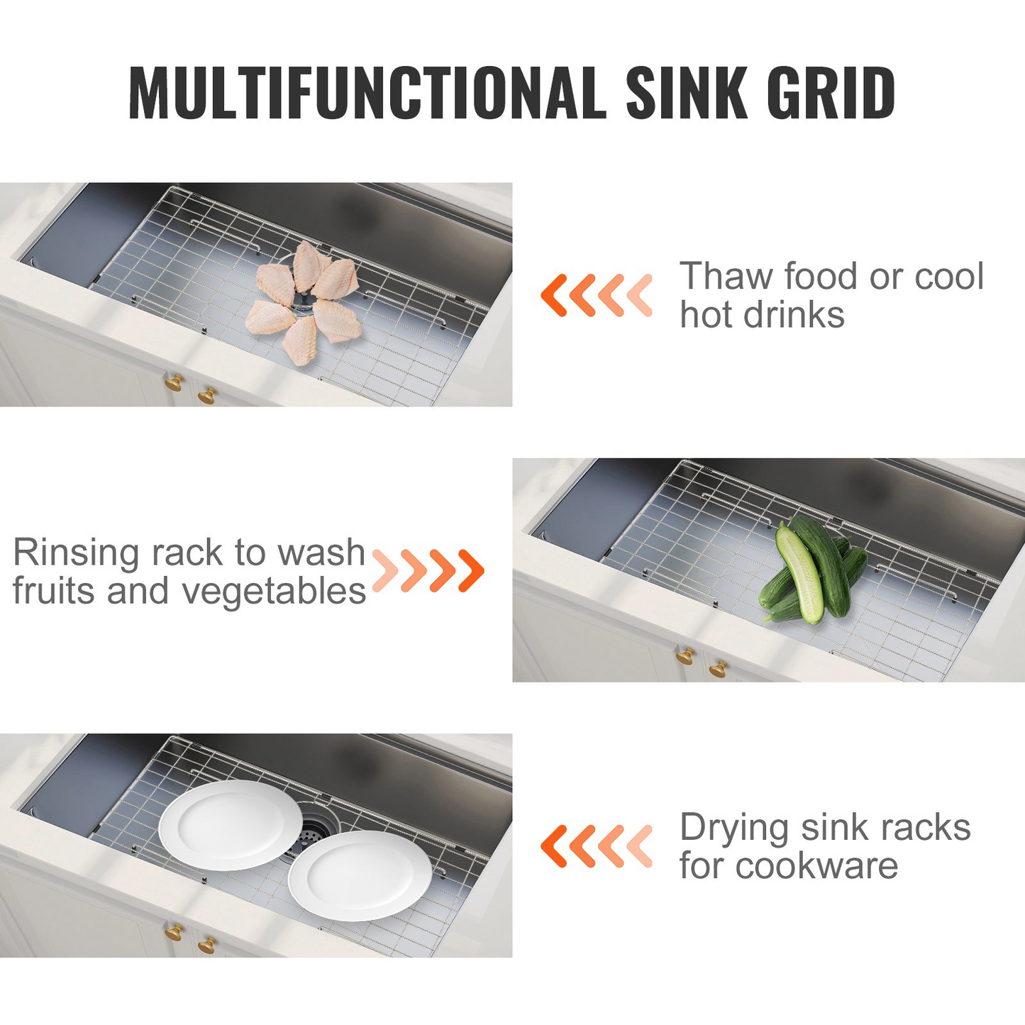VEVOR Sink Protector Grid, 27.5"x13.5" Stainless Steel Sink Grates, Rear Drain Sink Grates with R5 Corner Radius, Large Sink Bottom Grids, Universal Bowl Rack Sink Accessories For Kitchen Sink, Silver