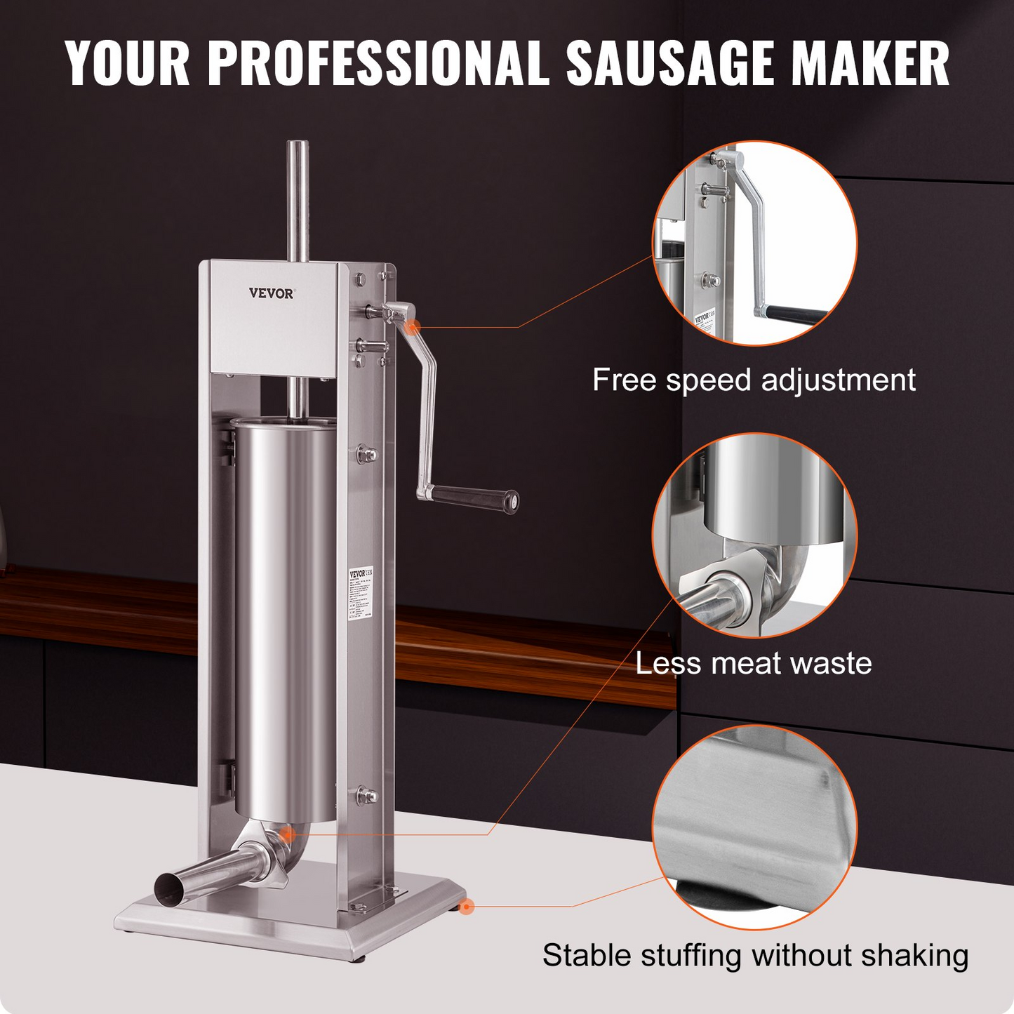 VEVOR Sausage Stuffer 15LBS/7L Capacity Homemade Sausage Maker Stainless Steel