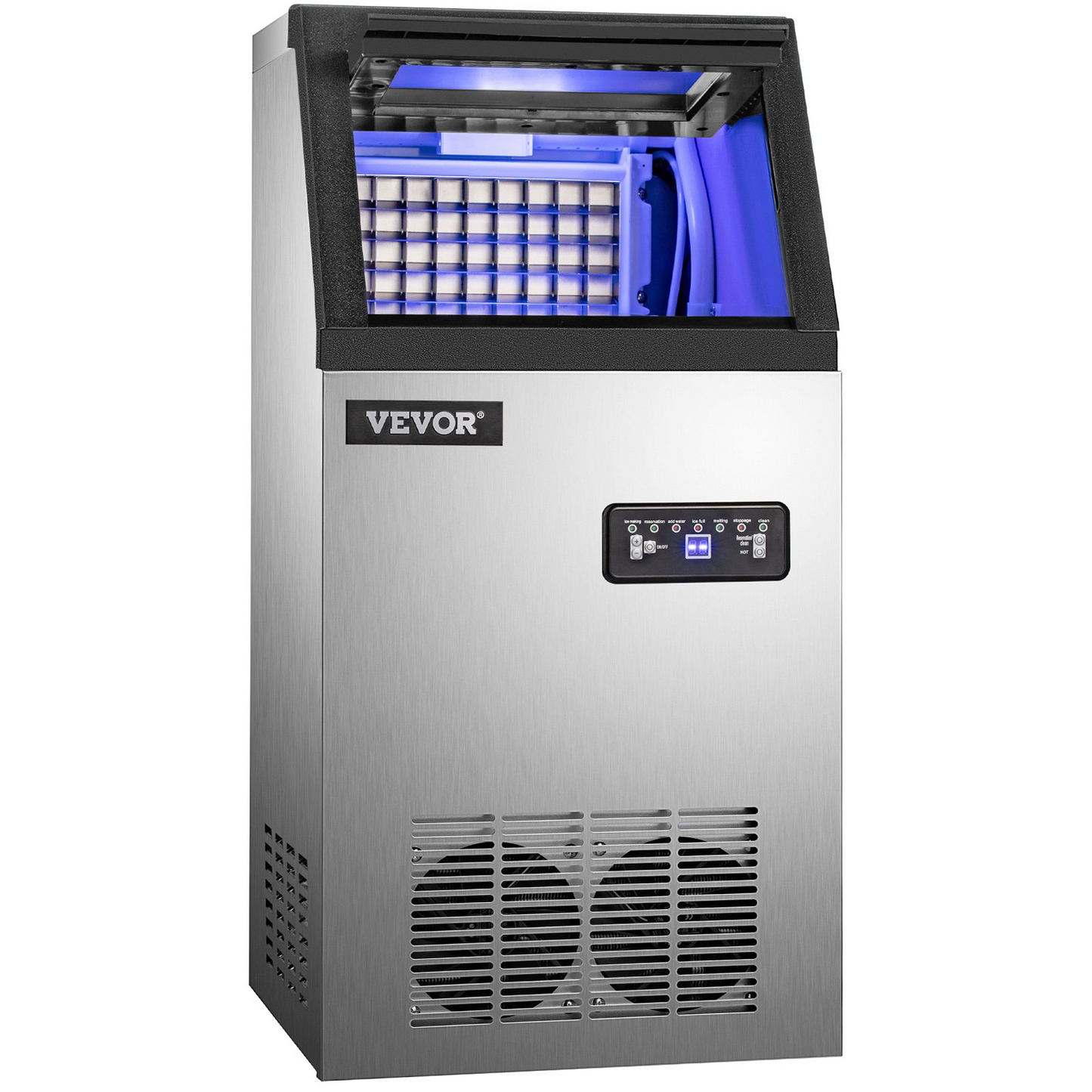 VEVOR 110V Commercial Ice Maker 120LBS/24H with 22LBs Storage Ice Maker Machine Stainless Steel Portable Automatic Ice Machine with Scoop and Connection Hoses Perfect for Restaurants Bars Cafe