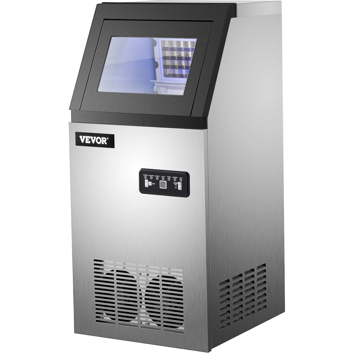 VEVOR 110V Commercial Ice Maker 120LBS/24H with 22LBs Storage Ice Maker Machine Stainless Steel Portable Automatic Ice Machine with Scoop and Connection Hoses Perfect for Restaurants Bars Cafe