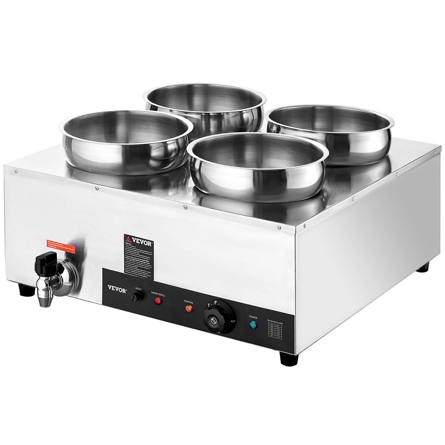 VEVOR Electric Soup Warmer, Four 7.4QT Stainless Steel Round Pot 86~185°F Adjustable Temp, 1500W Commercial Bain Marie with Anti-dry Burn and Reset Button, Soup Station for Restaurant, Buffet, Silver