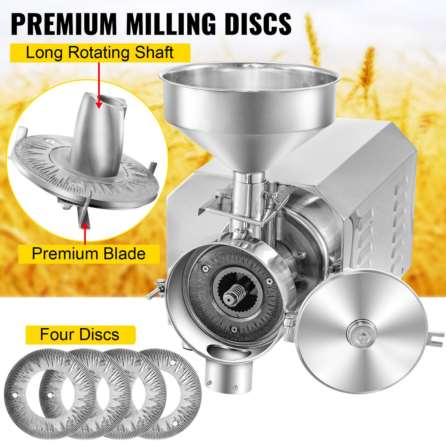 VEVOR Soybean Grinder Commercial Grinding Machine for Spices 3000W Corn Mill Grinder 50-60 KG/H Stainless Steel Corn Grinder Industrial Flour Milling Machine for Pepper Soybean Peanut Herbs Grains