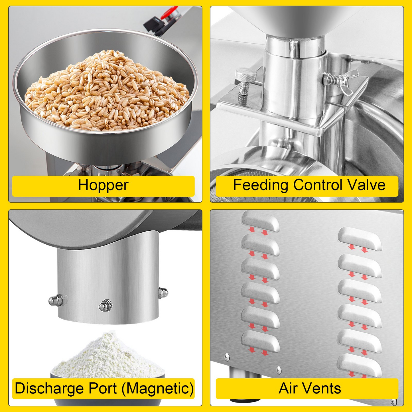 VEVOR Soybean Grinder Commercial Grinding Machine for Spices 3000W Corn Mill Grinder 50-60 KG/H Stainless Steel Corn Grinder Industrial Flour Milling Machine for Pepper Soybean Peanut Herbs Grains