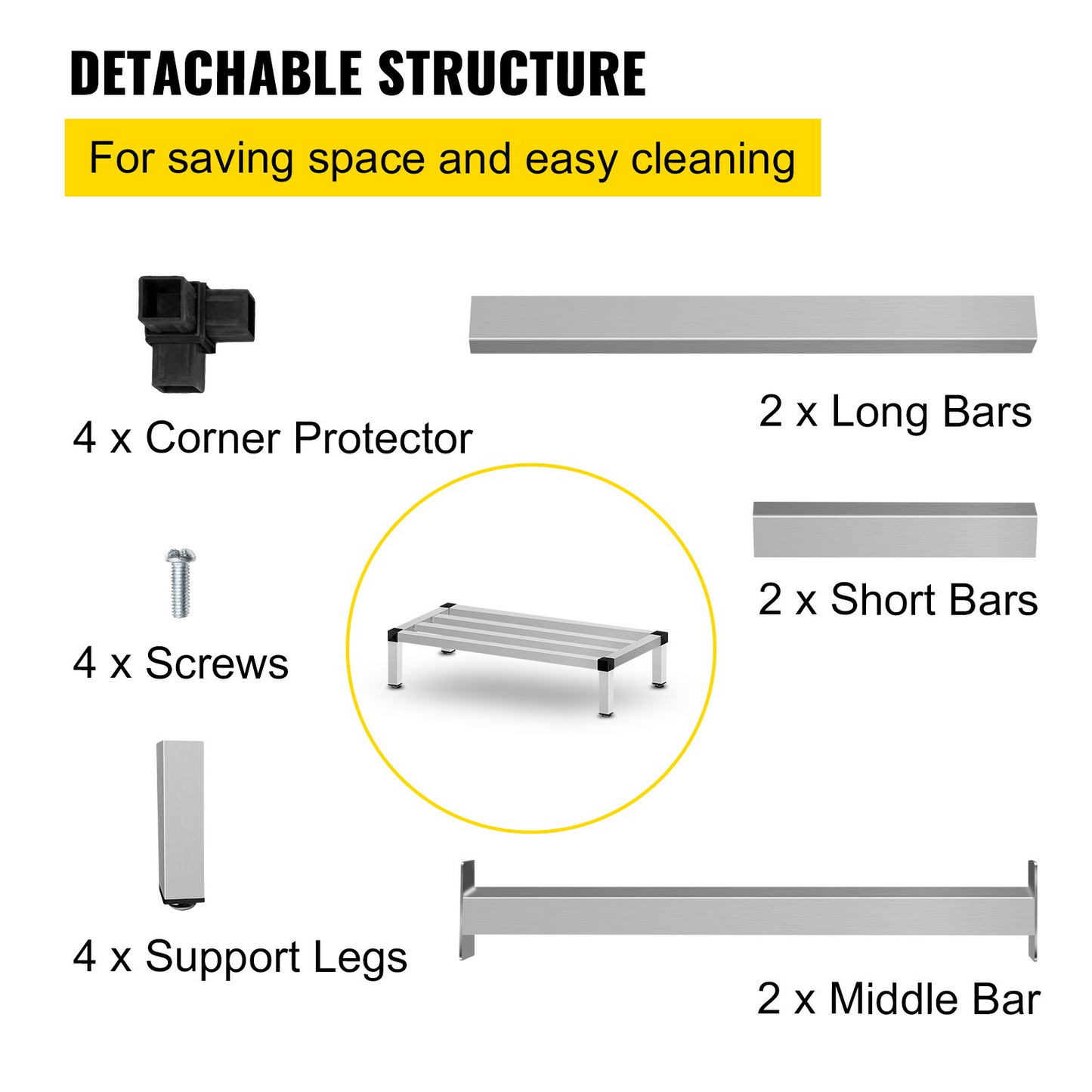 VEVOR Aluminum Dunnage Rack, 48'' x 14'' Commercial Floor Food Shelf, 8'' Off The Floor, 1000lbs Capacity Aluminum Storage Rack, Commercial Food Service Storage in Restaurant, Kitchens, Shops