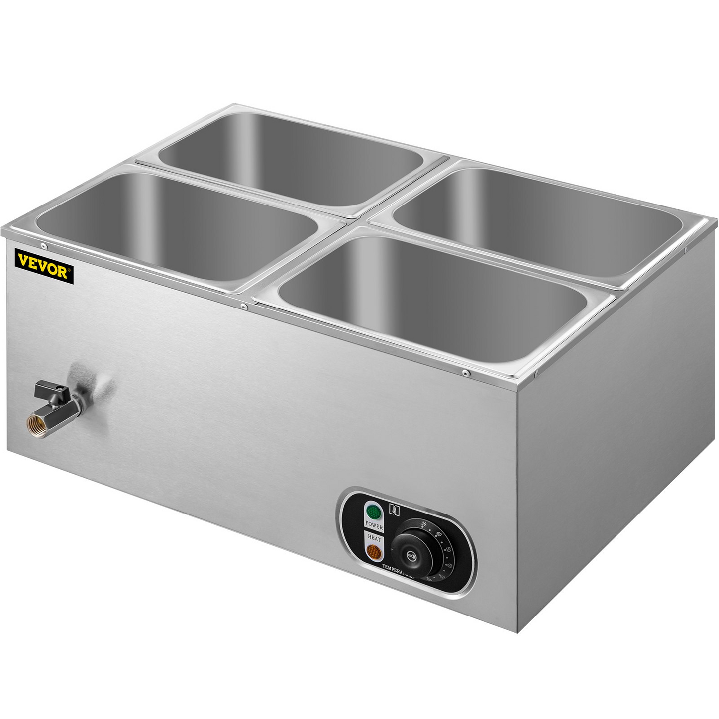 VEVOR 110V Commercial Food Warmer 4x1/4GN, 4-Pan Stainless Steel Bain Marie 14.8 Qt Capacity,1500W Steam Table 15cm/6inch Deep,Temp. Control 86-185, Electric Soup Warmer w/Lids & 2 Ladles