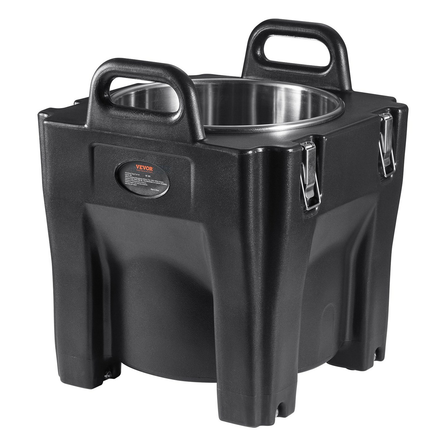 VEVOR Insulated Food Carrier, 32Qt Capacity, Stackable Catering Hot Box w/Stainless Steel Barrel, Top Load LLDPE Food Warmer w/Integral Handles Buckles Stationary Base, for Restaurant Canteen, Black