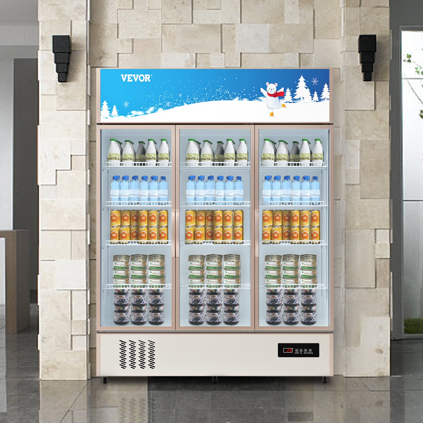 VEVOR Commercial Refrigerator,Display Fridge Upright Beverage Cooler, Glass Door with LED Light for Home, Store, Gym or Office, (35 cu.ft. Triple Swing Door)