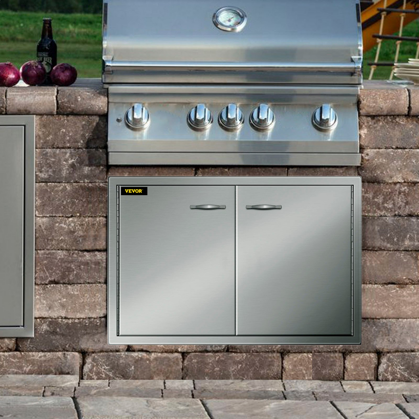VEVOR BBQ Access Door 33W x 22H Inch, Double BBQ Door Stainless Steel, Outdoor Kitchen Doors for BBQ Island, Grilling Station, Outside Cabinet