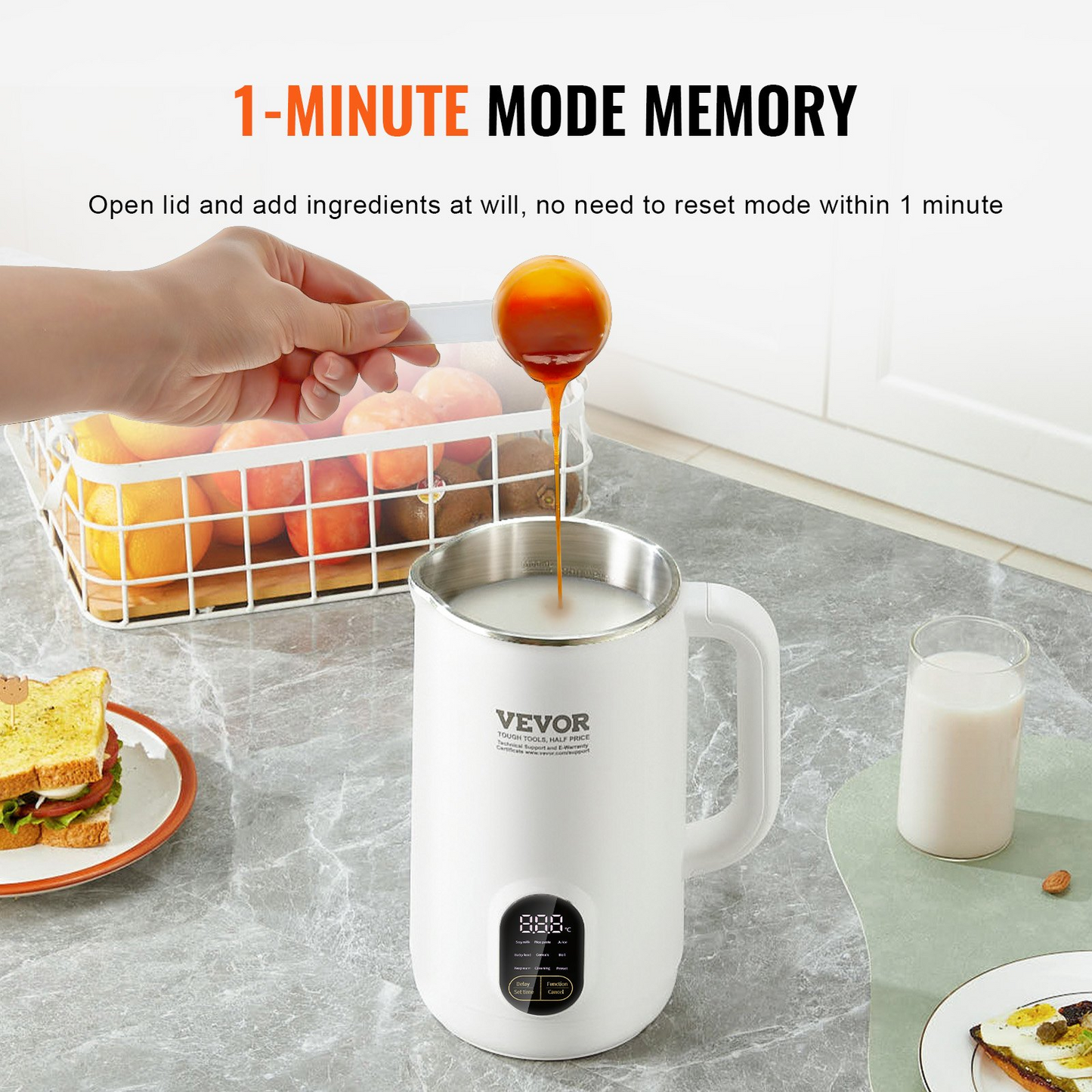 VEVOR Nut Milk Maker, 9-in-1 Soy Milk Maker with 12-Leaf Blades, 800ML Automatic Pant Based Soy/Oat Milk Maker with High Temperature Auto-Cleaning, 1-18 Hours Timer, Keep Warm, LCD Screen