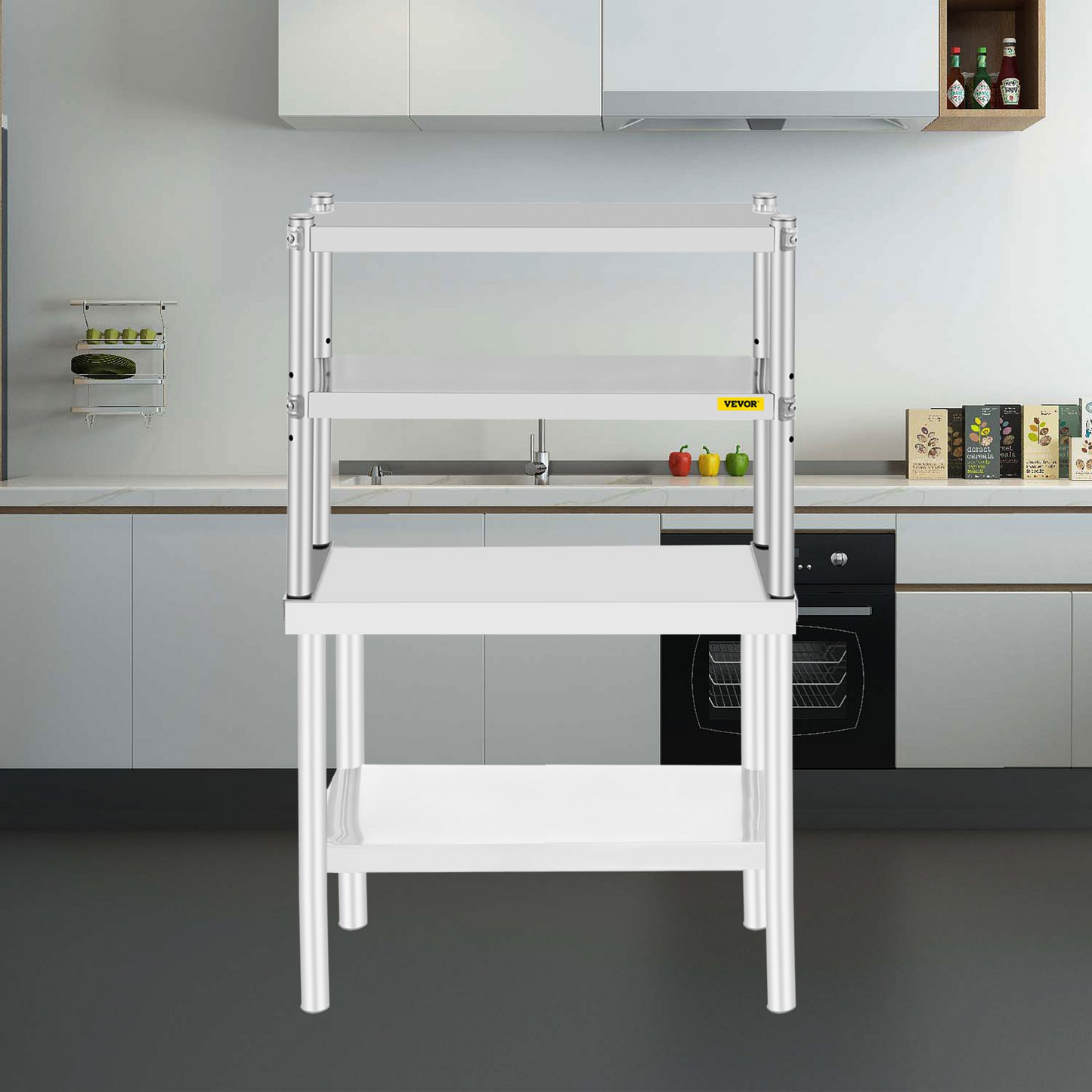 VEVOR Double Overshelf, Double Tier Stainless Steel Overshelf, 30 in. L x 12 in. W Double Deck Overshelf, Height Adjustable Overshelf for Prep & Work Table in Kitchen, Restaurant