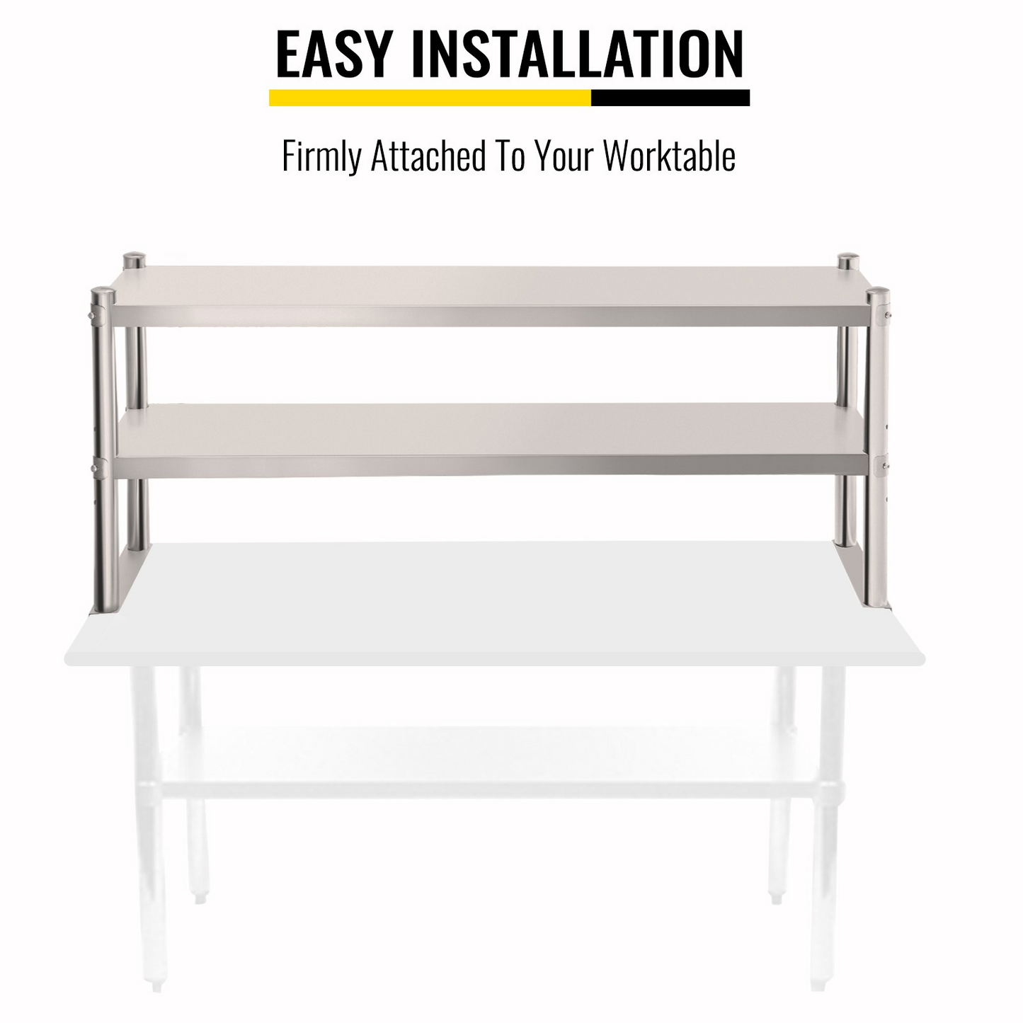 VEVOR Double Overshelf, Double Tier Stainless Steel Overshelf, 36 in. Length x 12 in. Width Double Deck Overshelf, Height Adjustable Overshelf for Prep & Work Table in Kitchen, Restaurant