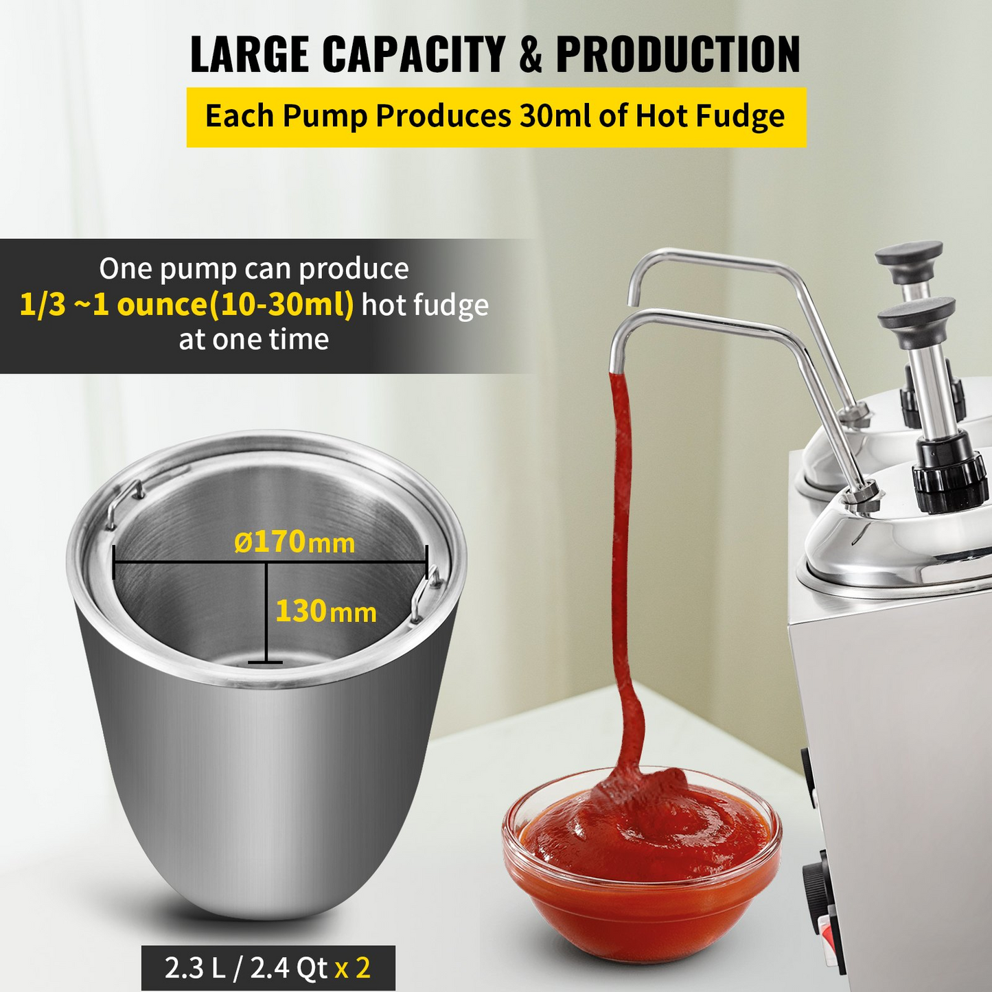 VEVOR Cheese Dispenser with Pump 5.28 Qt Capacity Hot Cheese Warmer 1300W Hot Fudge Warmer with Pump Single Head Fudge Warmer with Temperature Control for Hot Fudge Fudge Cheese Caramel