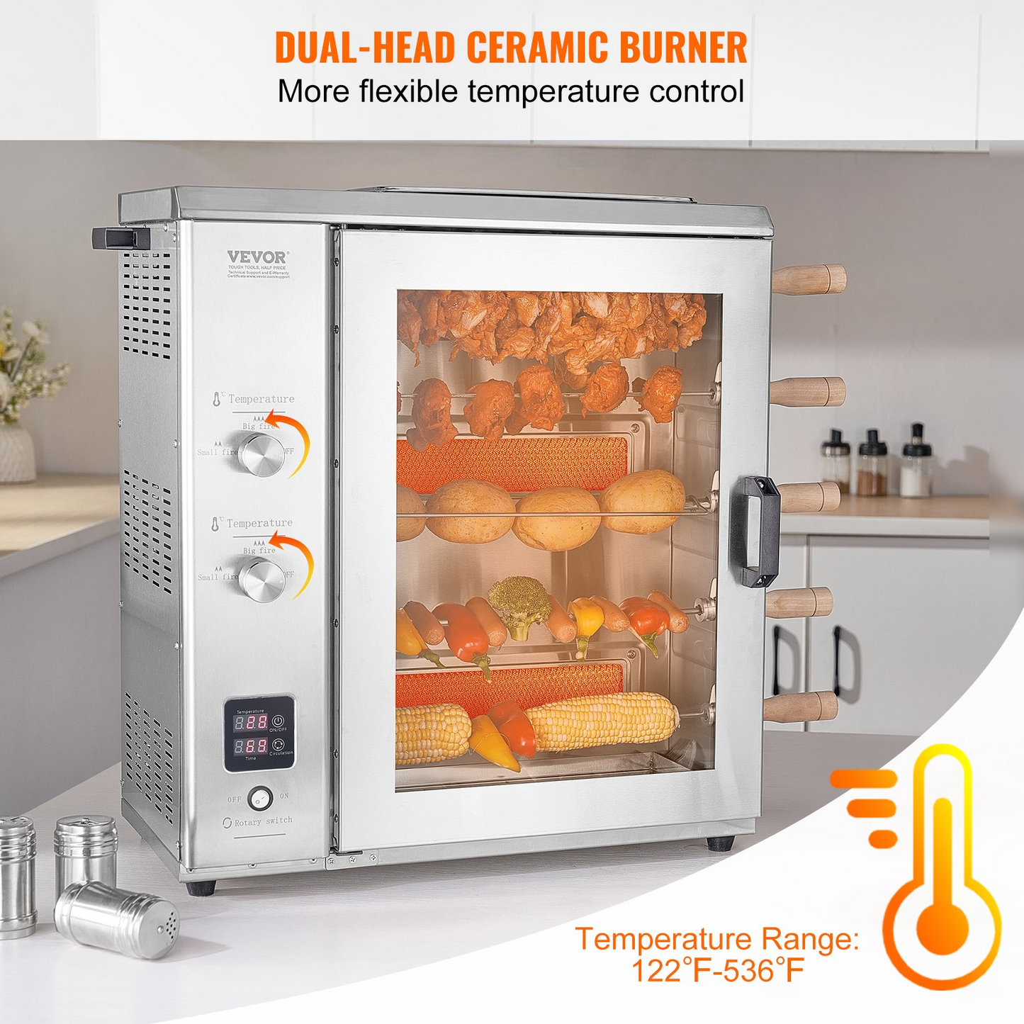 VEVOR Shawarma Grill Machine, 5 Strings of Barbecue Capacity, Chicken Shawarma Cooker Machine with 2 Burners, Gas Vertical Broiler Gyro Rotisserie Oven Doner Kebab Machine, for Home Restaurant Kitchen