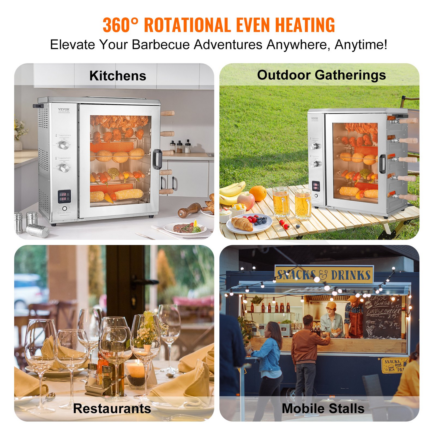 VEVOR Shawarma Grill Machine, 5 Strings of Barbecue Capacity, Chicken Shawarma Cooker Machine with 2 Burners, Gas Vertical Broiler Gyro Rotisserie Oven Doner Kebab Machine, for Home Restaurant Kitchen