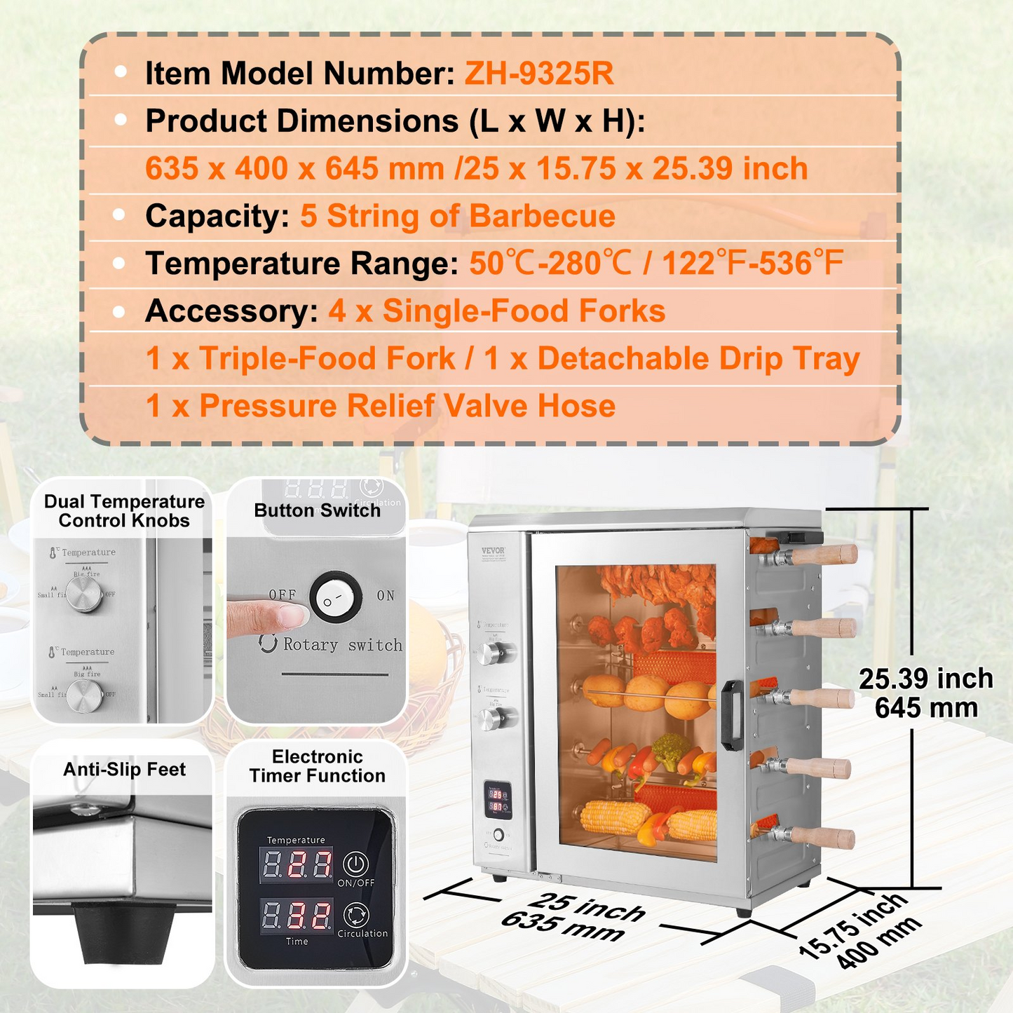 VEVOR Shawarma Grill Machine, 5 Strings of Barbecue Capacity, Chicken Shawarma Cooker Machine with 2 Burners, Gas Vertical Broiler Gyro Rotisserie Oven Doner Kebab Machine, for Home Restaurant Kitchen