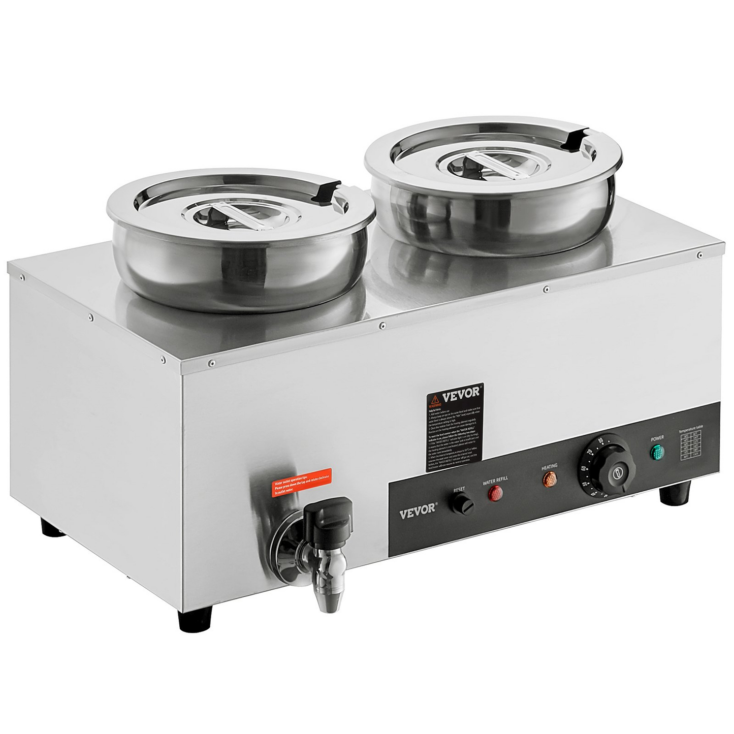 VEVOR Electric Soup Warmer, Dual 7.4QT Stainless Steel Round Pot 86~185°F Adjustable Temp, 1200W Commercial Bain Marie with Anti-dry Burn and Reset Button, Soup Station for Restaurant, Buffet, Silver