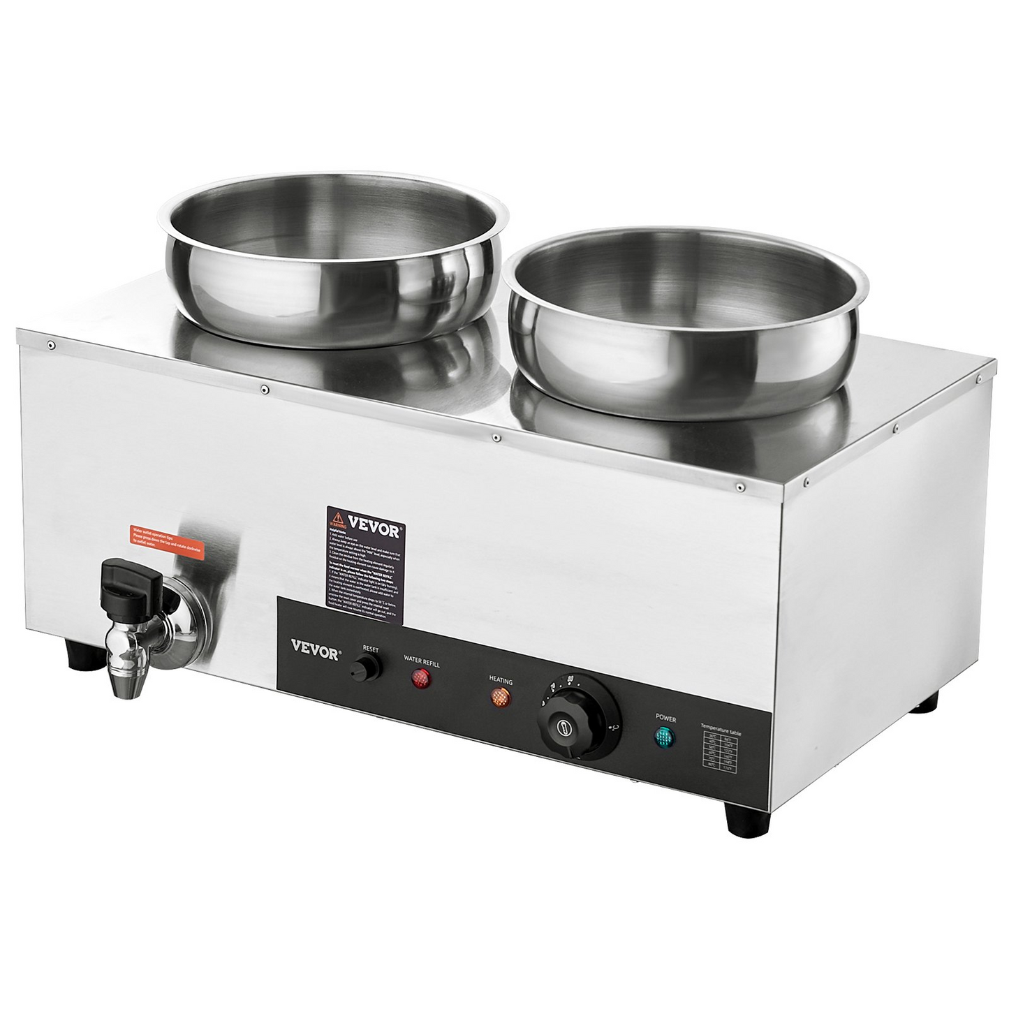 VEVOR Electric Soup Warmer, Dual 7.4QT Stainless Steel Round Pot 86~185°F Adjustable Temp, 1200W Commercial Bain Marie with Anti-dry Burn and Reset Button, Soup Station for Restaurant, Buffet, Silver