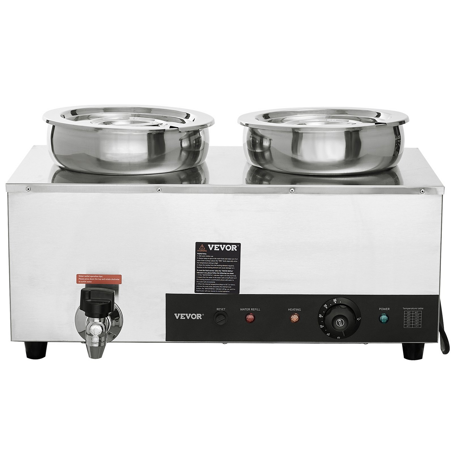 VEVOR Electric Soup Warmer, Dual 7.4QT Stainless Steel Round Pot 86~185°F Adjustable Temp, 1200W Commercial Bain Marie with Anti-dry Burn and Reset Button, Soup Station for Restaurant, Buffet, Silver