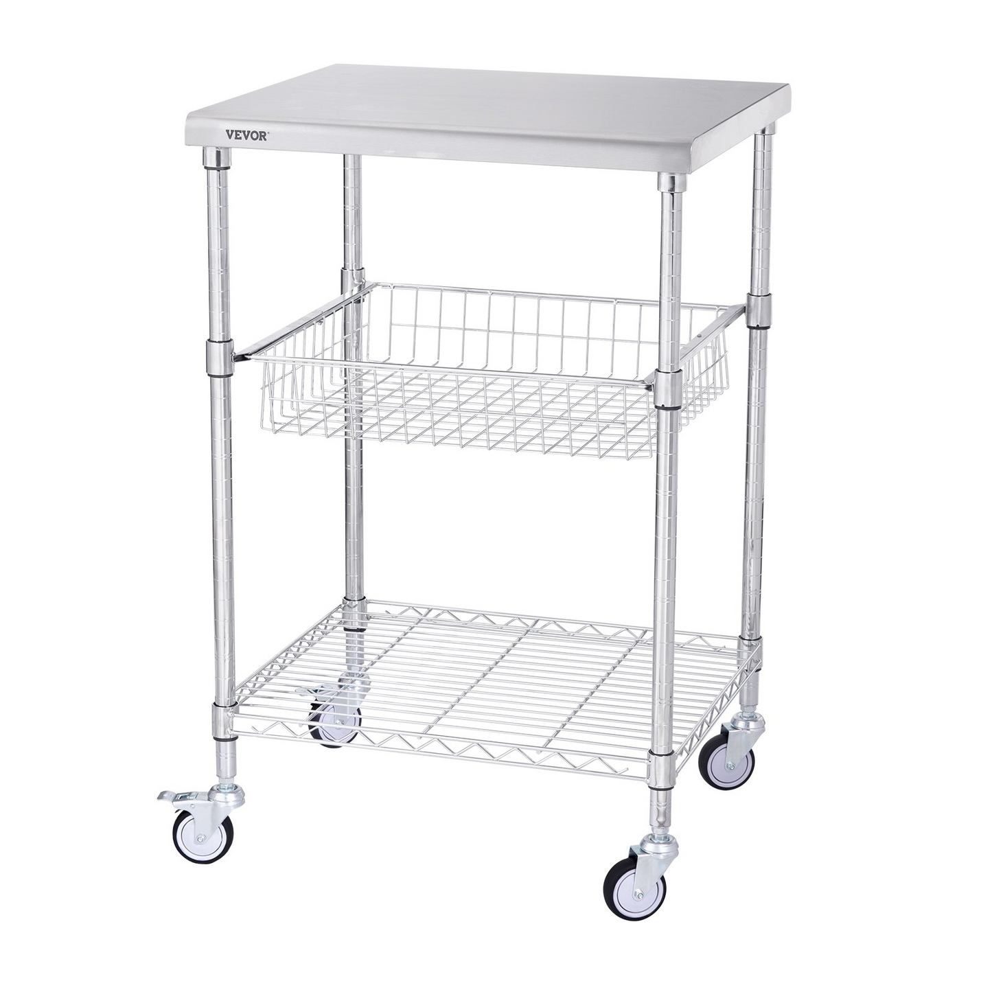 VEVOR 3-Tier Utility Cart Rolling Cart on Wheels 24"x20"x36.6" 470 LBS 6 Hooks