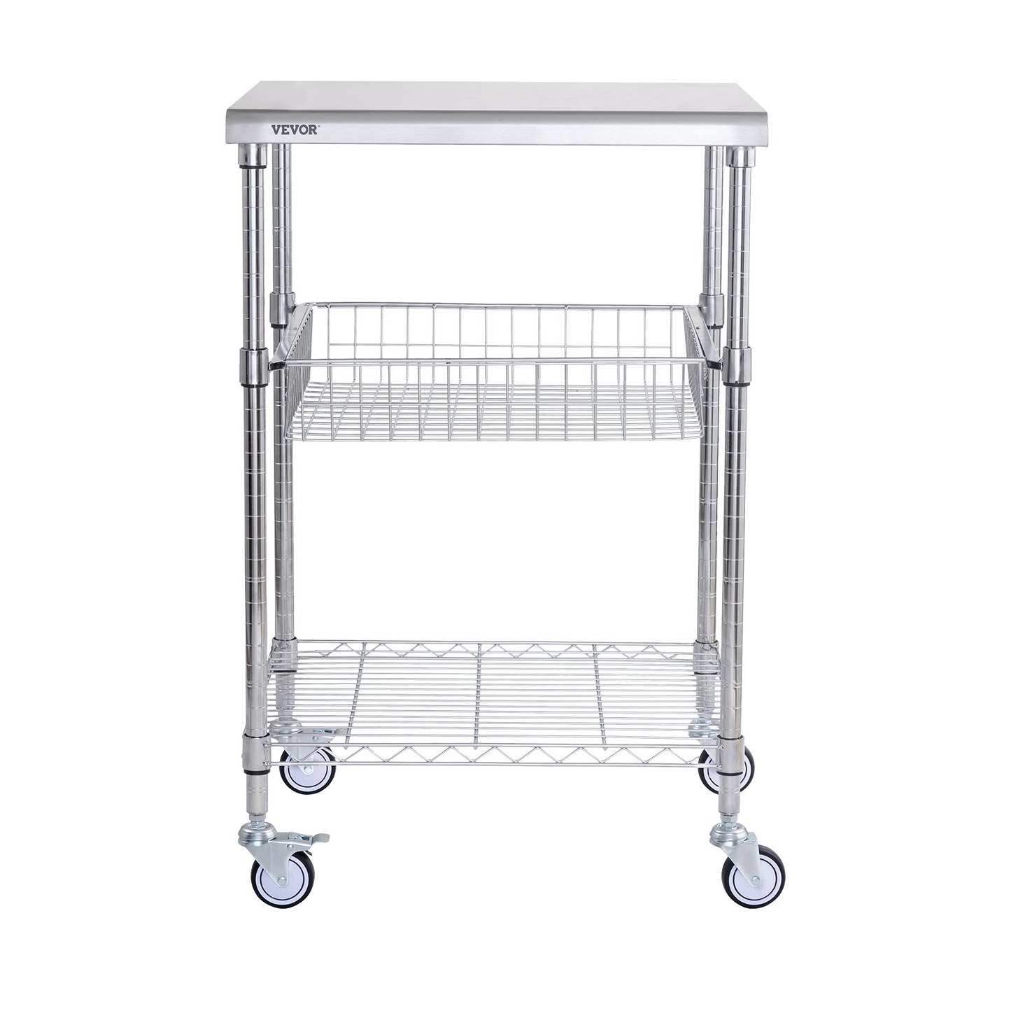 VEVOR 3-Tier Utility Cart Rolling Cart on Wheels 24"x20"x36.6" 470 LBS 6 Hooks
