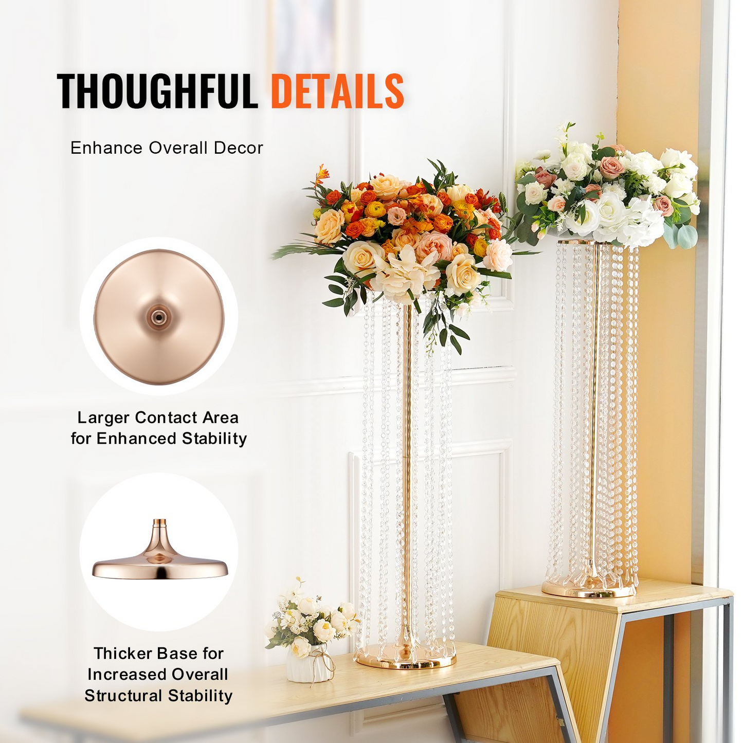 VEVOR 4PCS 35.43inch Tall Crystal Wedding Flowers Stand, Luxurious Centerpieces Flower Vases Crystal Gold Vase Metal, Perfect for T-stage Wedding Party Ceremony Dinner Event Hotel Home Decor