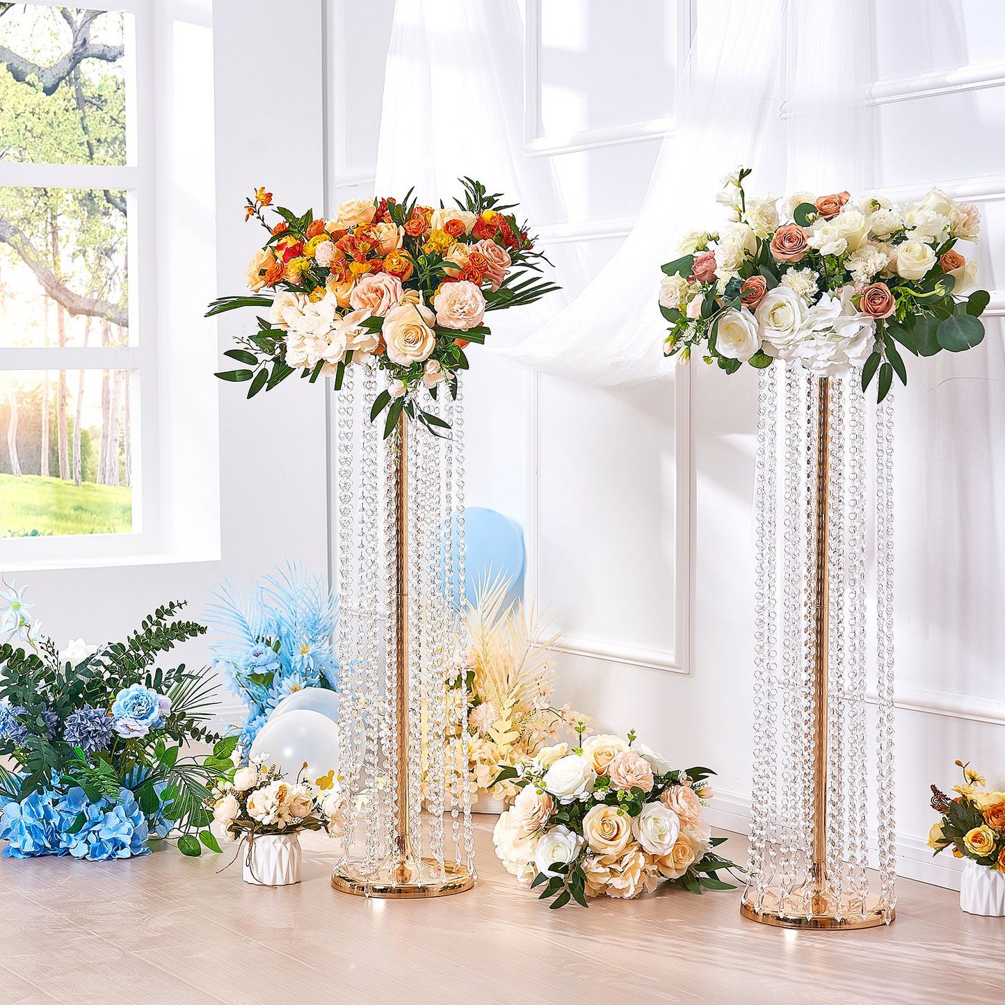 VEVOR 4PCS 35.43inch Tall Crystal Wedding Flowers Stand, Luxurious Centerpieces Flower Vases Crystal Gold Vase Metal, Perfect for T-stage Wedding Party Ceremony Dinner Event Hotel Home Decor