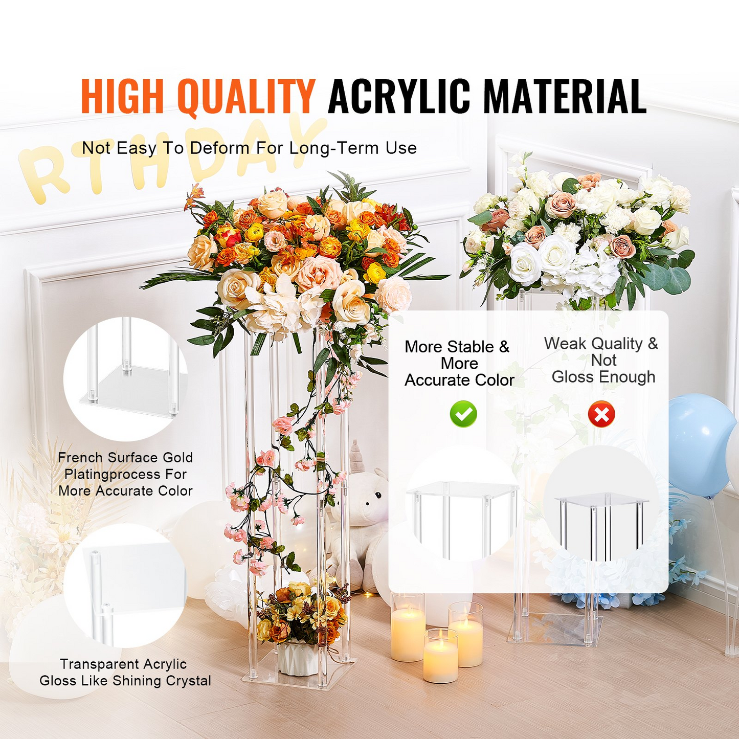 VEVOR 10PCS 23.6inch High Wedding Flower Stand, With Acrylic Laminate,Acrylic Vase Column Geometric Centerpiece Stands, Floral Display Rack for T-Stage Events Reception, Party Decoration Home