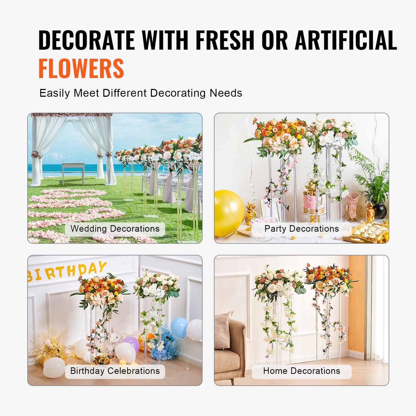 VEVOR 10PCS 23.6inch High Wedding Flower Stand, With Acrylic Laminate,Acrylic Vase Column Geometric Centerpiece Stands, Floral Display Rack for T-Stage Events Reception, Party Decoration Home
