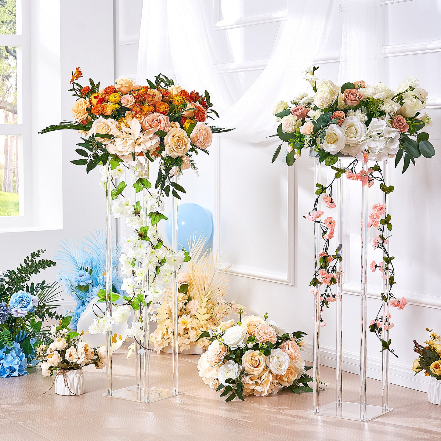 VEVOR 10PCS 23.6inch High Wedding Flower Stand, With Acrylic Laminate,Acrylic Vase Column Geometric Centerpiece Stands, Floral Display Rack for T-Stage Events Reception, Party Decoration Home