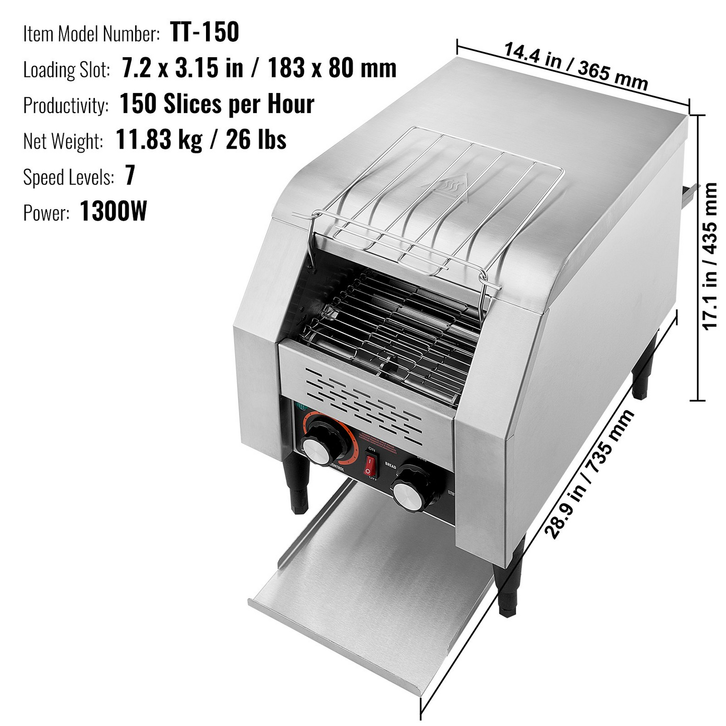 VEVOR Commercial Conveyor Toaster, 150 Slices/Hour Conveyor Belt Toaster, Heavy Duty Stainless Steel Commercial Toaster Oven, Electric Restaurant Commercial Toaster for Toast Bun, Bagel, Bread
