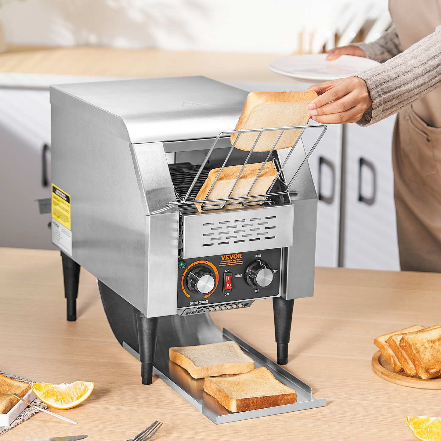 VEVOR Commercial Conveyor Toaster, 150 Slices/Hour Conveyor Belt Toaster, Heavy Duty Stainless Steel Commercial Toaster Oven, Electric Restaurant Commercial Toaster for Toast Bun, Bagel, Bread