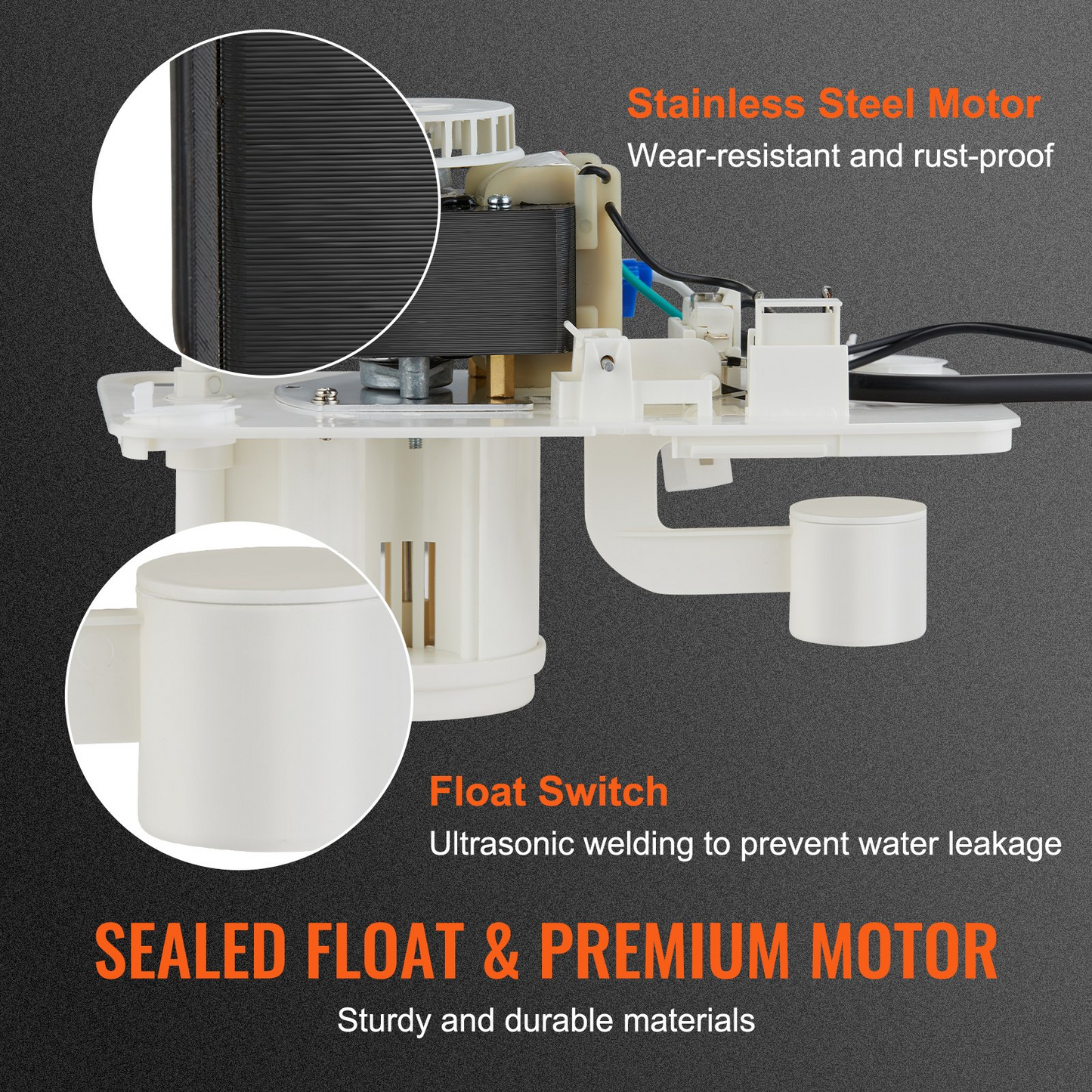 VEVOR Condensate Removal Pump, 1/50 HP, 65 GPH, 15 ft Lift, 115V Automatic AC Condensation Pump with Safety Switch & 20' Tubing for Air Conditioner, Dehumidifier, HVAC, Furnace, Ice Maker Water Drain