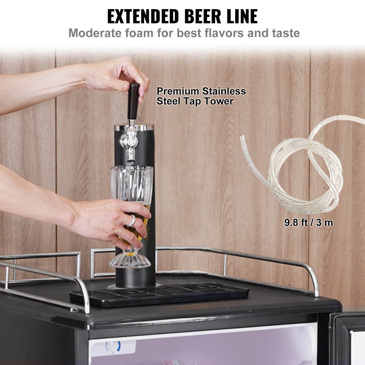VEVOR Beer Kegerator, Single Tap Draft Beer Dispenser, Full Size Keg Refrigerator With Shelves, CO2 Cylinder, Drip Tray & Rail, 32°F- 50°F Temperature Control, Holds 1/6, 1/4, 1/2 Barrels, Black