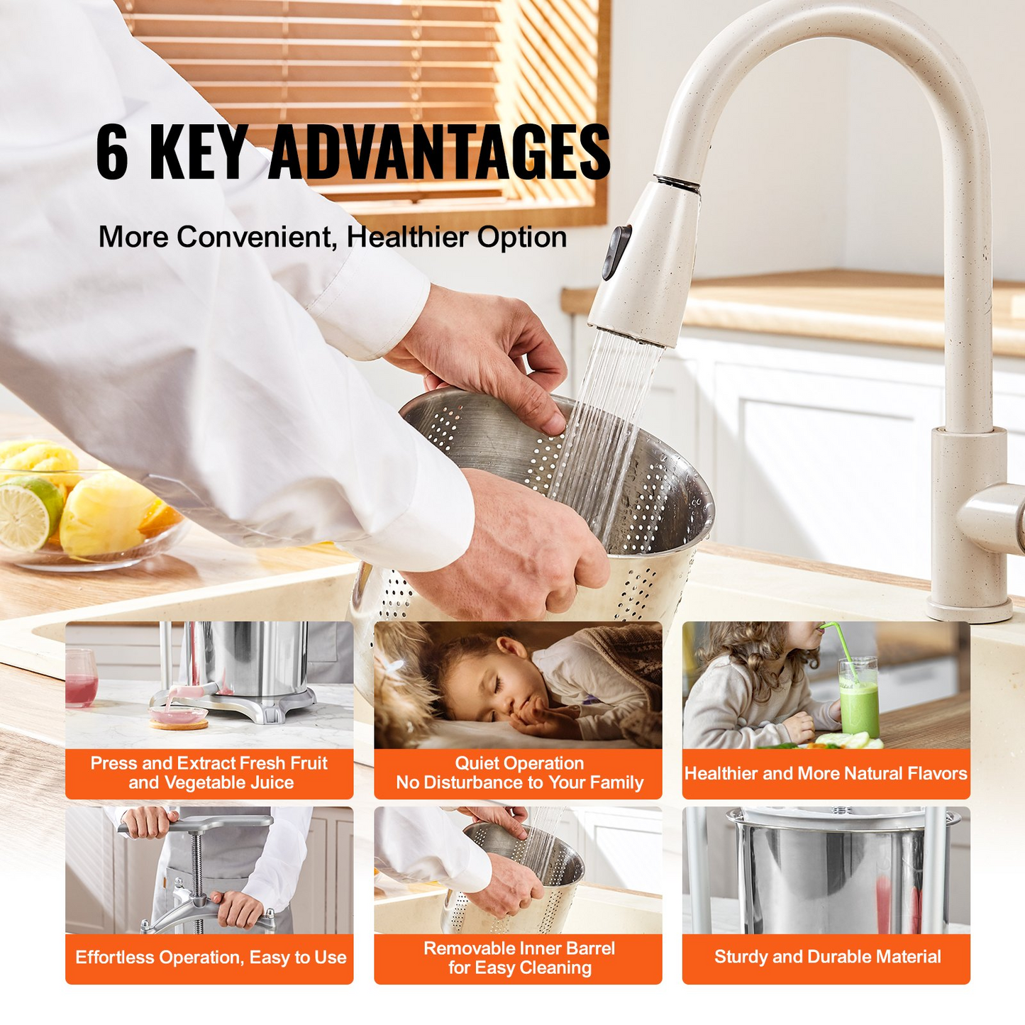 VEVOR Fruit Wine Press, 1.6 Gallon/6L, 2 Stainless Steel Barrels, Manual Juice Maker, Cider Apple Grape Tincture Vegetables Honey Olive Oil Making Press with T-Handle, Triangular Structure for Kitchen