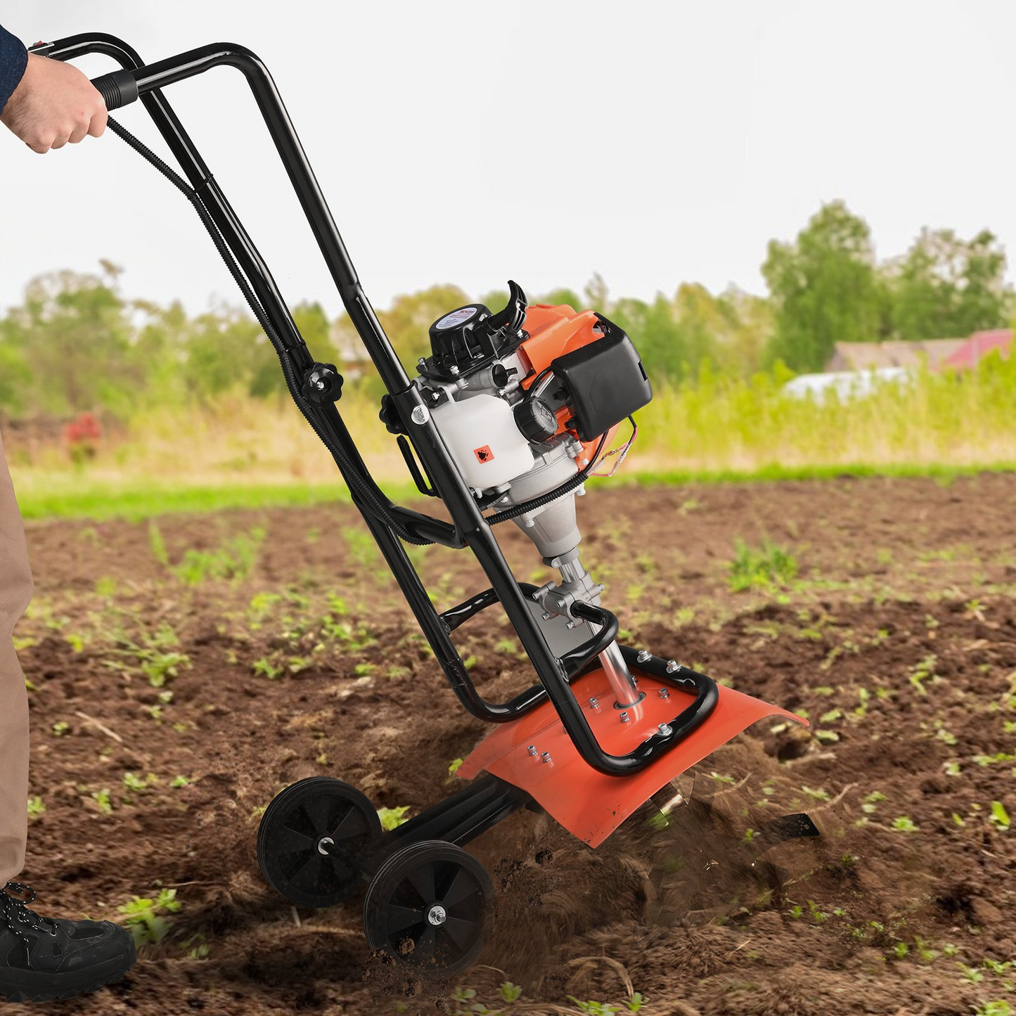 VEVOR Tiller Cultivator, 31CC 4-Stroke Garden Cultivator, Tiller with 4 Steel Adjustable Front Tines for Lawn, Garden and Field Cultivation