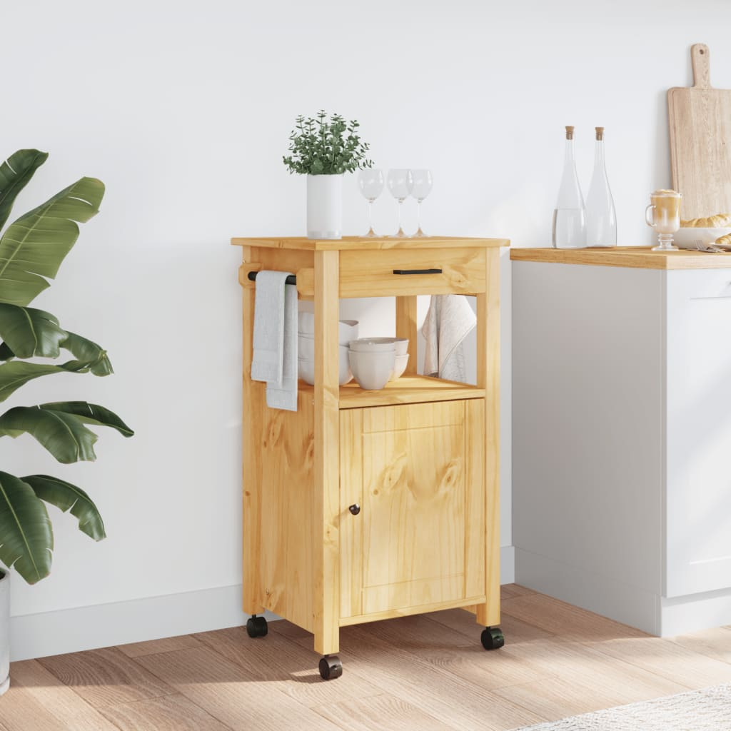 vidaXL Kitchen Trolley MONZA 18.9"x15.7"x35.4" Solid Wood Pine